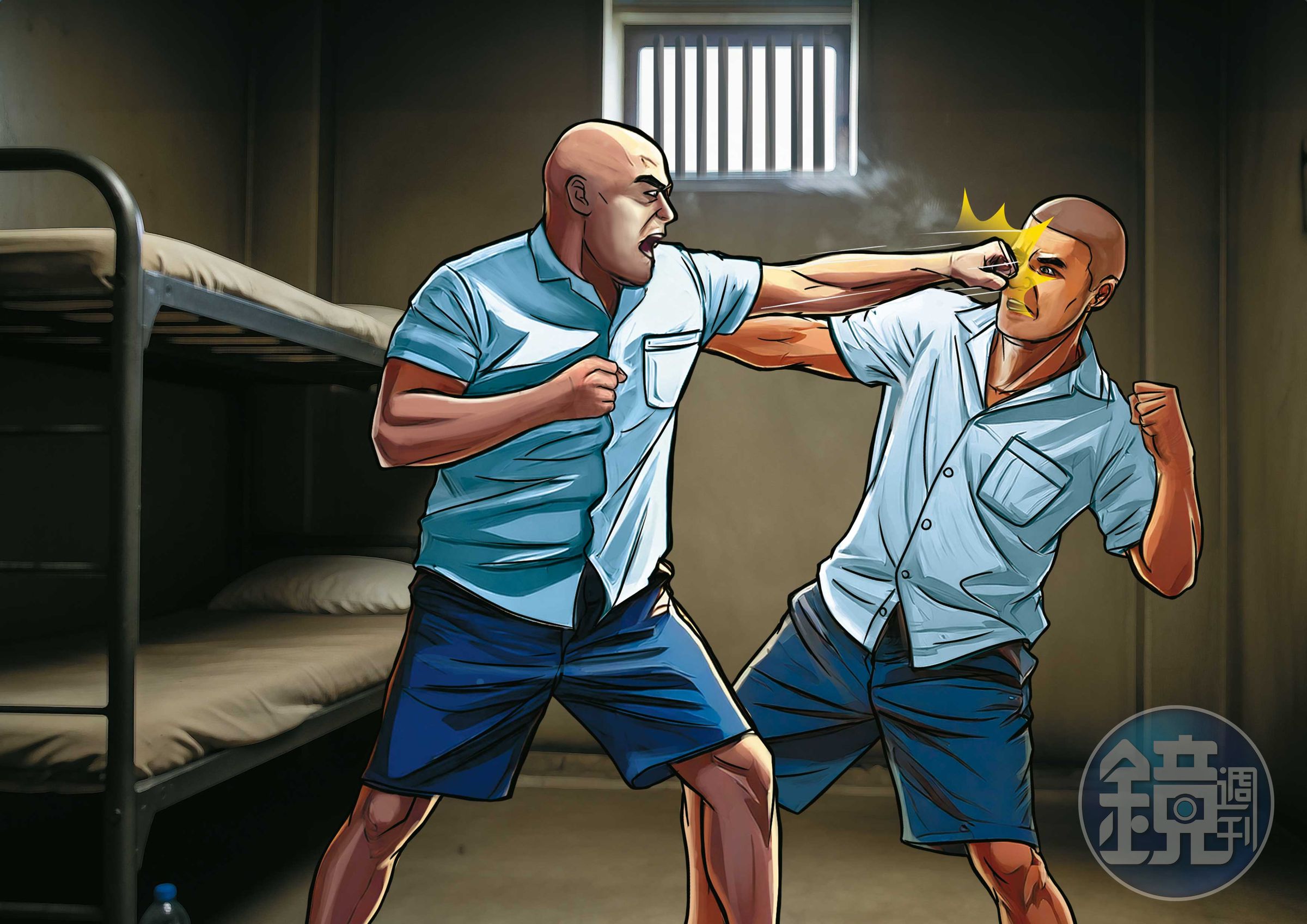 去年最後一天，台北監獄發生越南受刑人（左）打死馬來西亞獄友（右）的命案。（示意畫面，AI繪圖Adobe Firefly生成，本刊美術組後製）