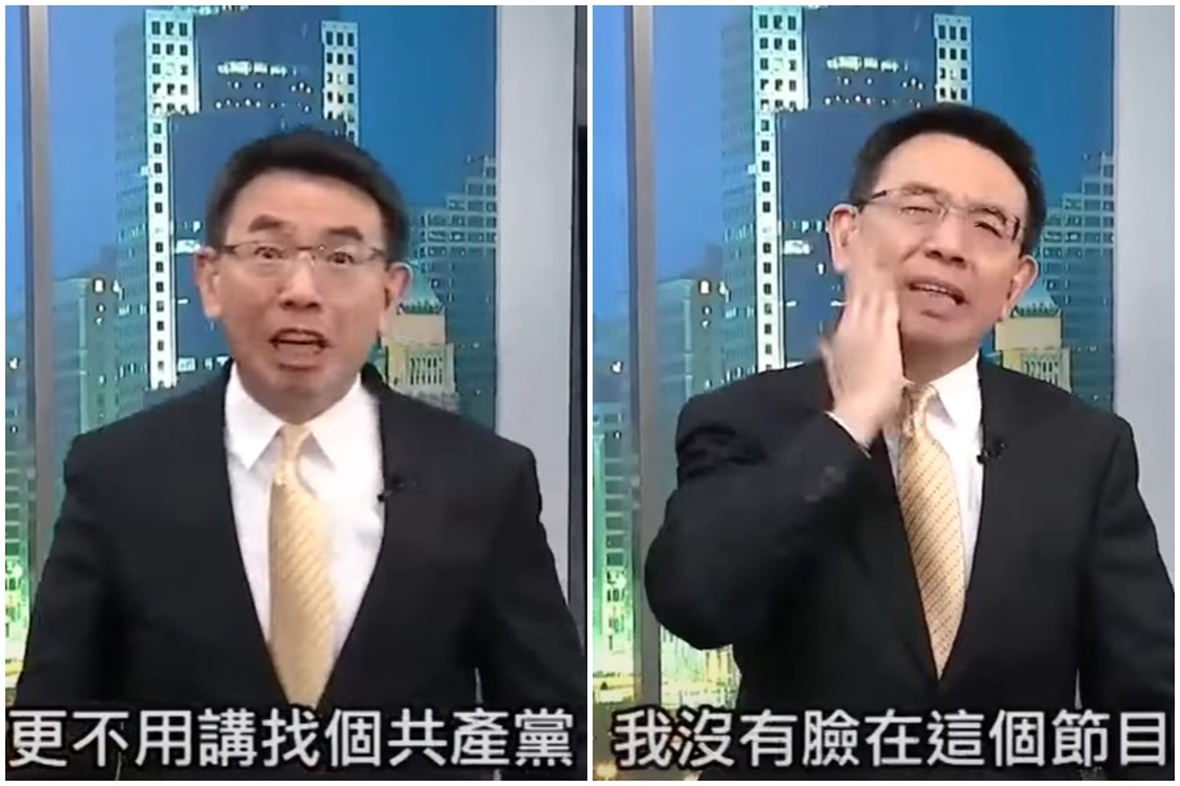 《關鍵時刻》主持人劉寶傑26日氣到在節目自掌嘴巴，發毒誓說若節目任由中共指手畫腳「你半夜可以把我抓走！」（翻攝自關鍵時刻YT頻道）