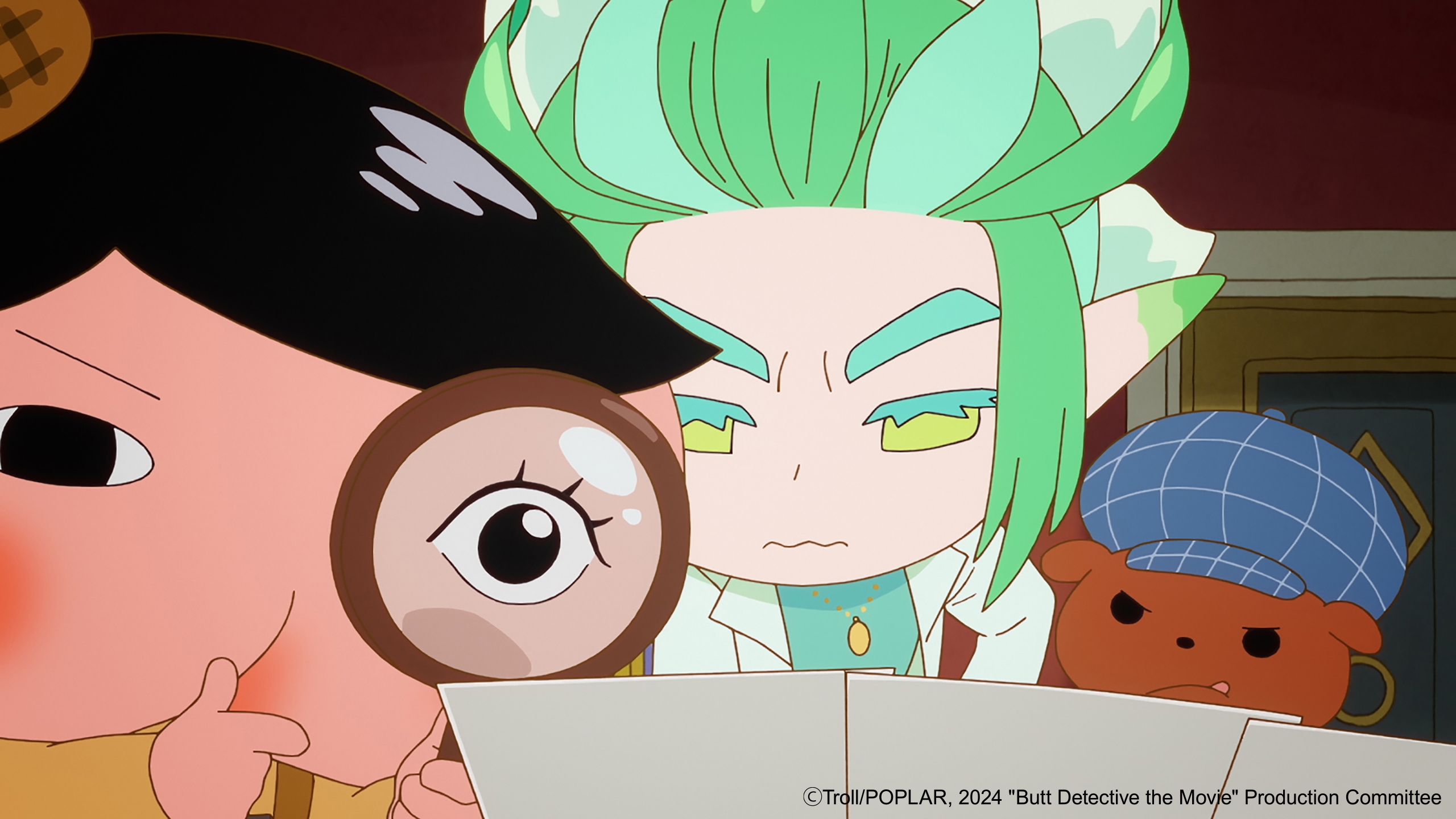 《屁屁偵探：再見親愛的夥伴，屁屁啊》屁屁偵探、水仙、布朗上演三角關係。（台北双喜電影提供）