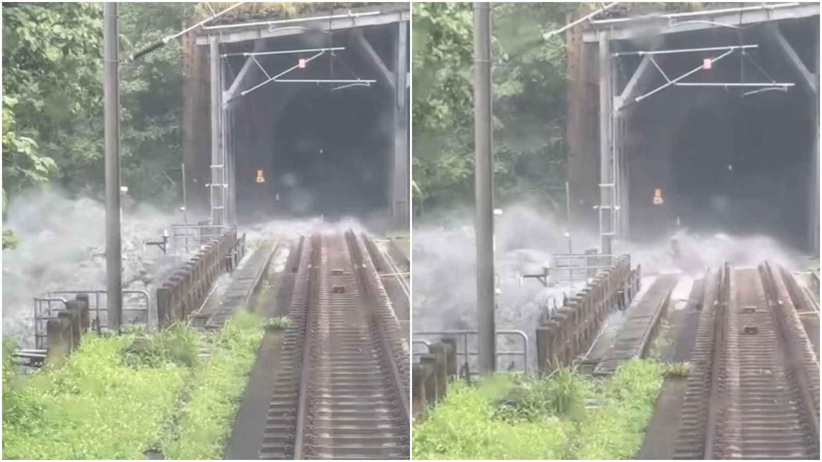 台鐵和仁至崇德間又斷了，水沖上軌道驚險畫面曝光。（翻攝台灣便當管理局-附屬鐵路部臉書）