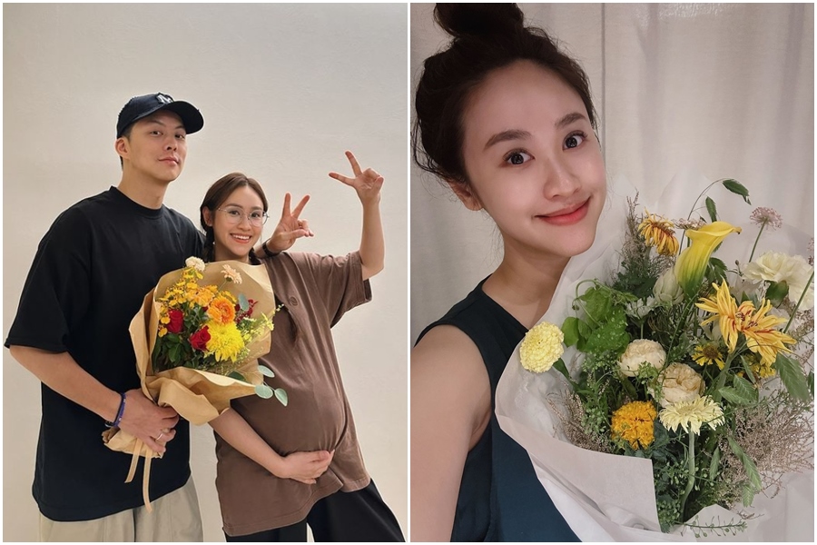 吳姍儒生產前（左圖）和生產後（右圖）氣色看起來都很好。（翻攝自IG sandywis）