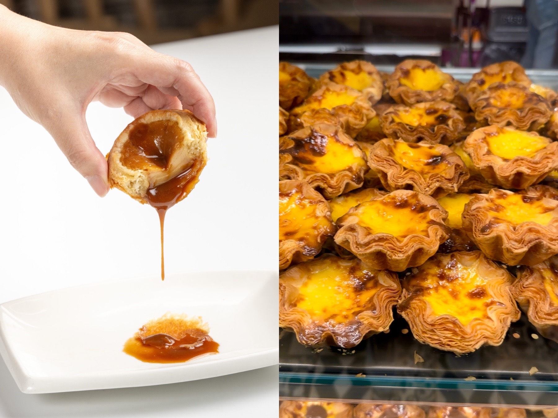 「檀島香港茶餐廳」研發出法式「海鹽焦糖蛋撻」，PK最近爆紅的拿破崙蛋撻。（檀島香港茶餐廳提供）