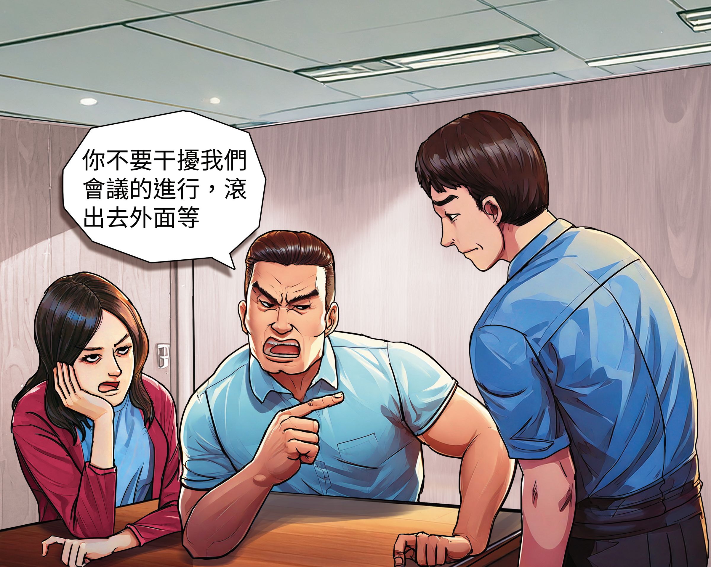 嘉大附小內的夫妻檔教師不僅欺負同僚，甚至對出席會議的家長委員惡言相向。（AI繪圖Adobe Firefly生成，本刊美術組後製）