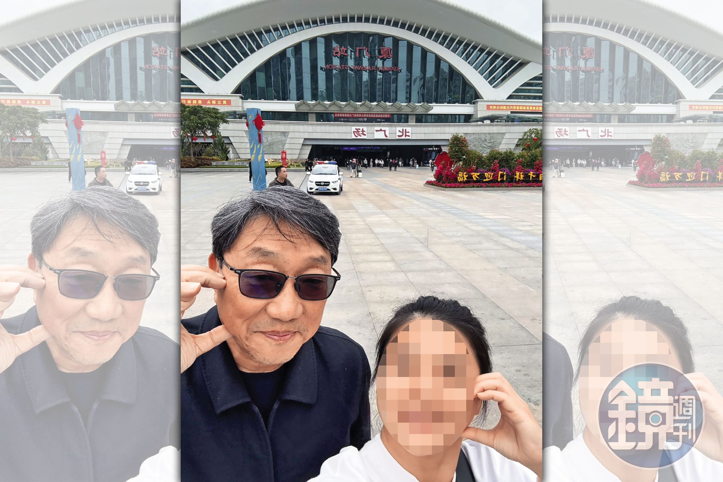 長榮大學副教授張振平(左)與A小姐(右)交往期間,留下「臉頰愛心」的甜蜜合照。(讀者提供)