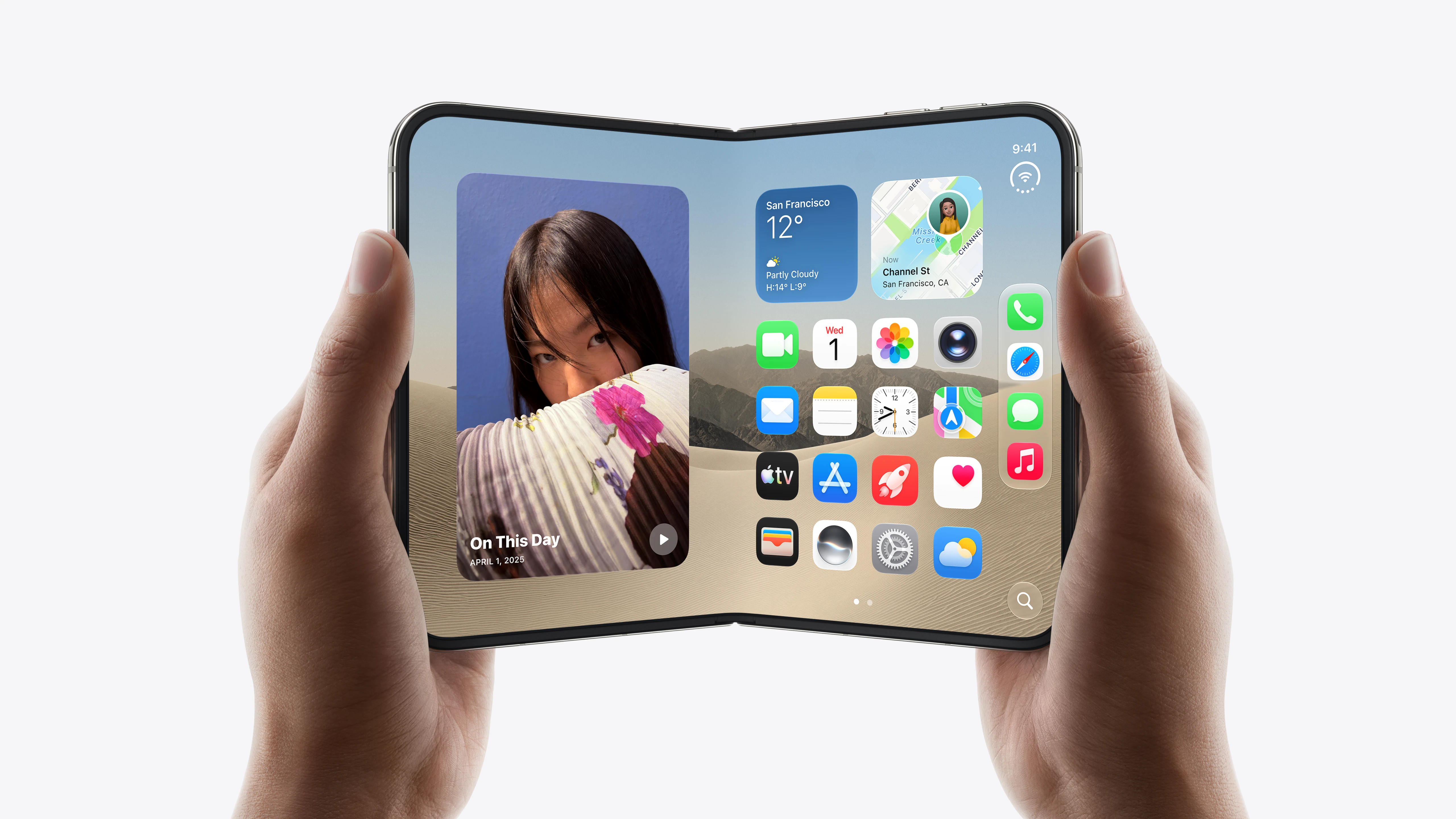 蘋果首款摺疊手機iPhone Duo,主打史上最大螢幕。(取自蘋果官網)