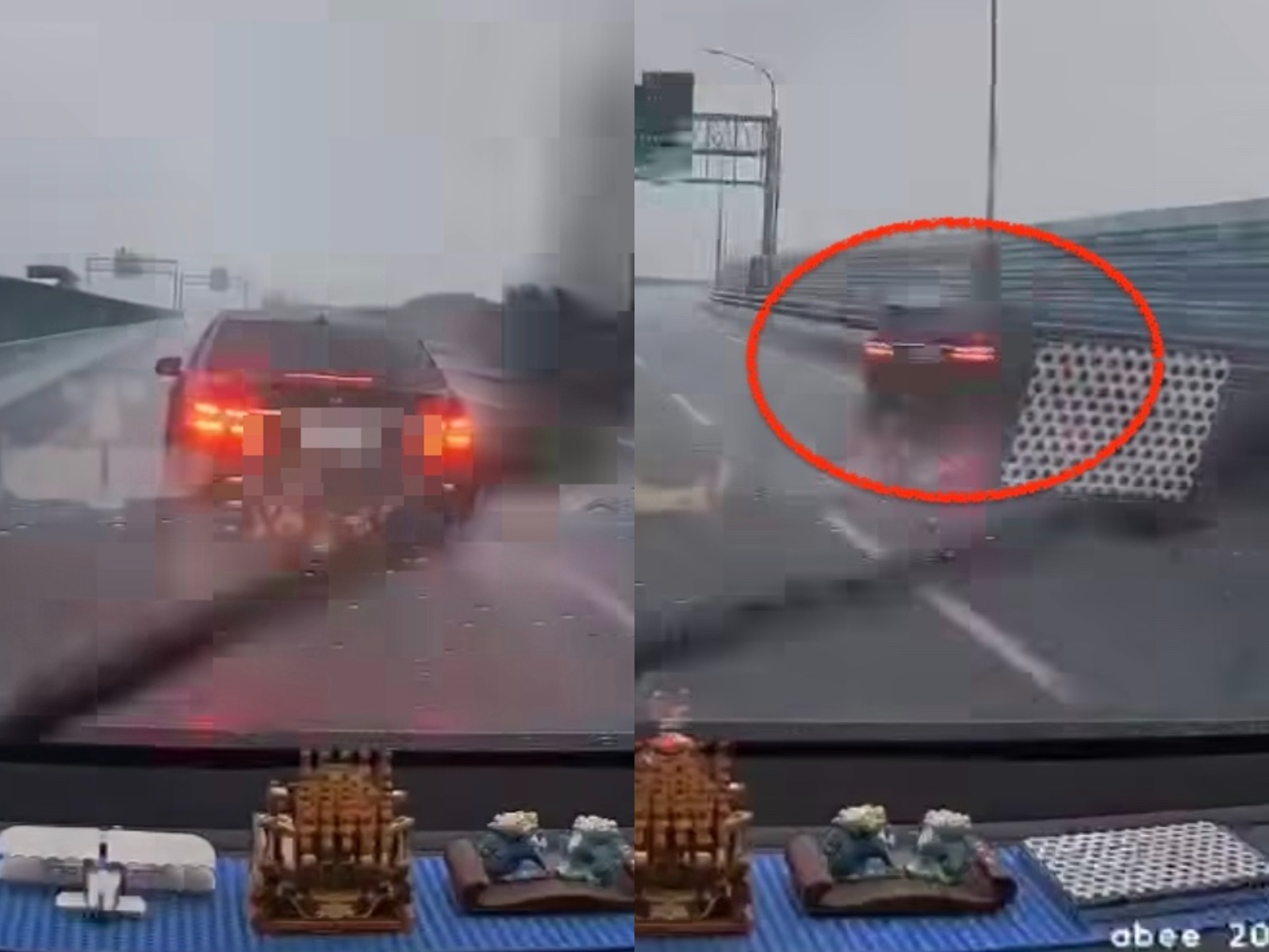 一名駕駛行駛在台61西濱公路王功路段，突被一輛賓士鬼切進來，緊迫跟車、挑釁。（翻攝「爆料公社」）