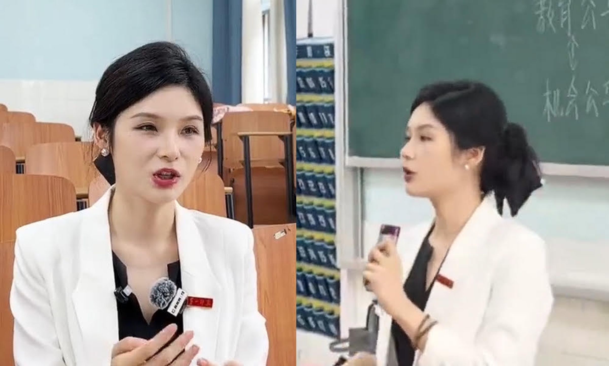 黃藍紫受訪時自謙並未刻意經營社群，純屬學生拍攝上課畫面傳至網路，才引發關注。（翻攝微博）