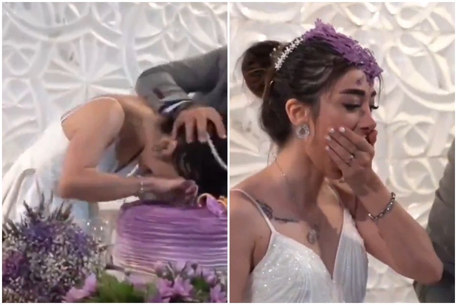 一名新娘在婚禮上被新郎惡作劇的片段，吸引超過2,000多萬次觀看。（翻攝自X）