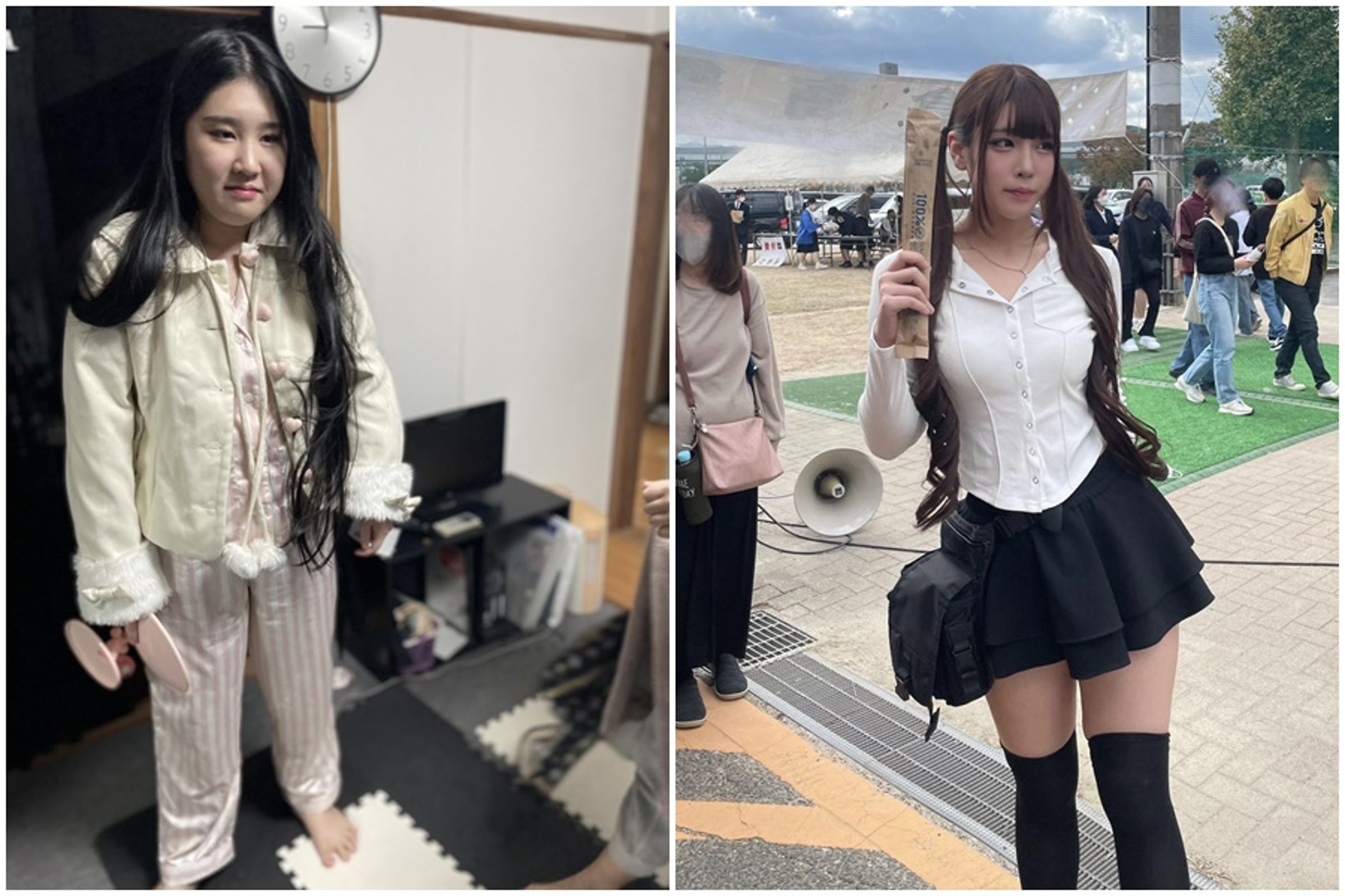 日本網友中村珠愛莉女大十八變,瘦身前後對比照引起討論。(翻攝@9ninecat_ X)
