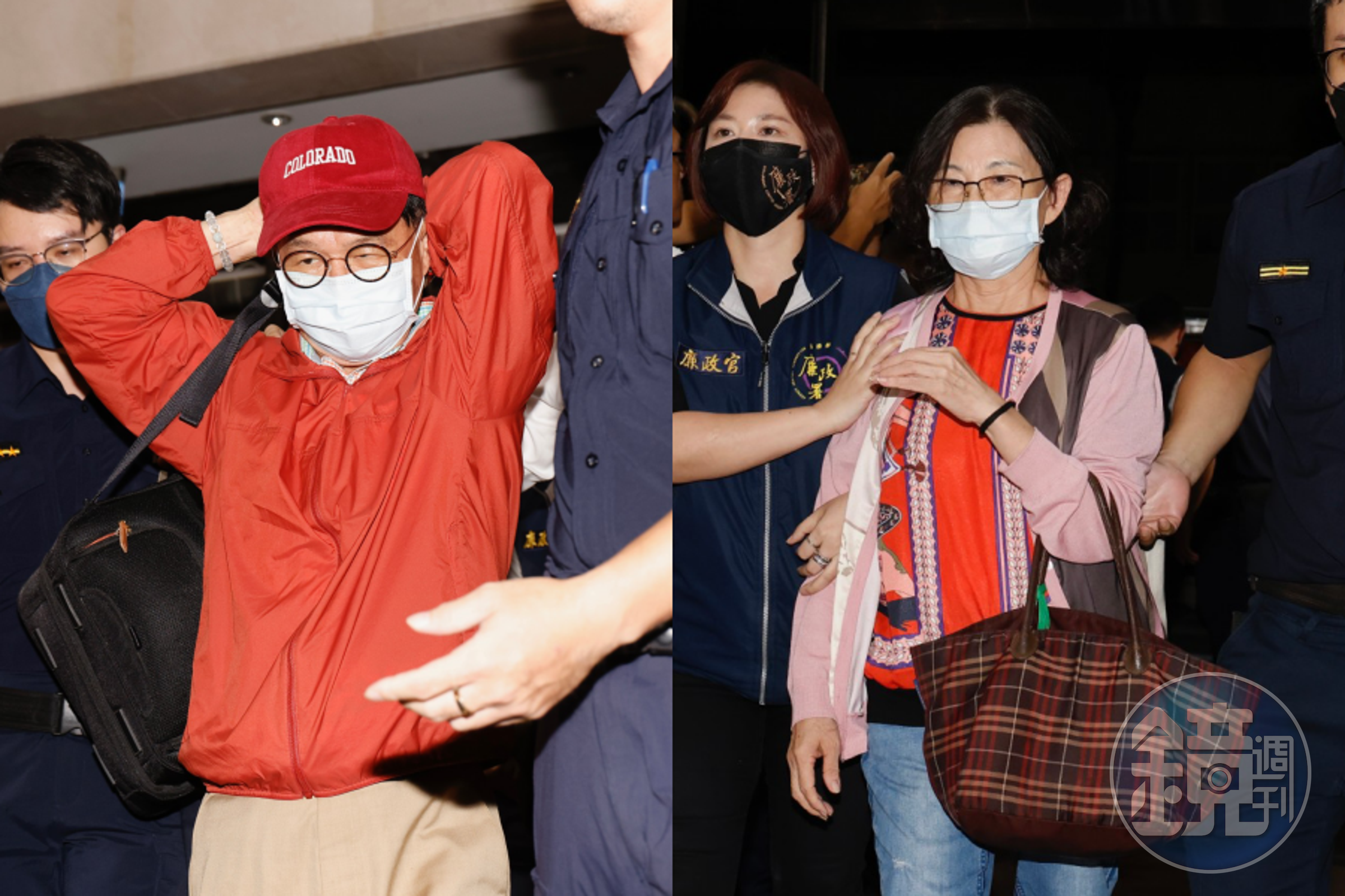 台北市副市長彭振聲(左)和妻子分別以被告和證人身分移送至台北地檢署接受複訊。