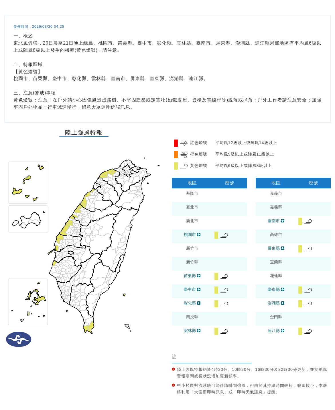 受到東北風偏強影響,氣象署今晨至21日晚間針對10縣市發布陸上強風特報。(中央氣象署提供)