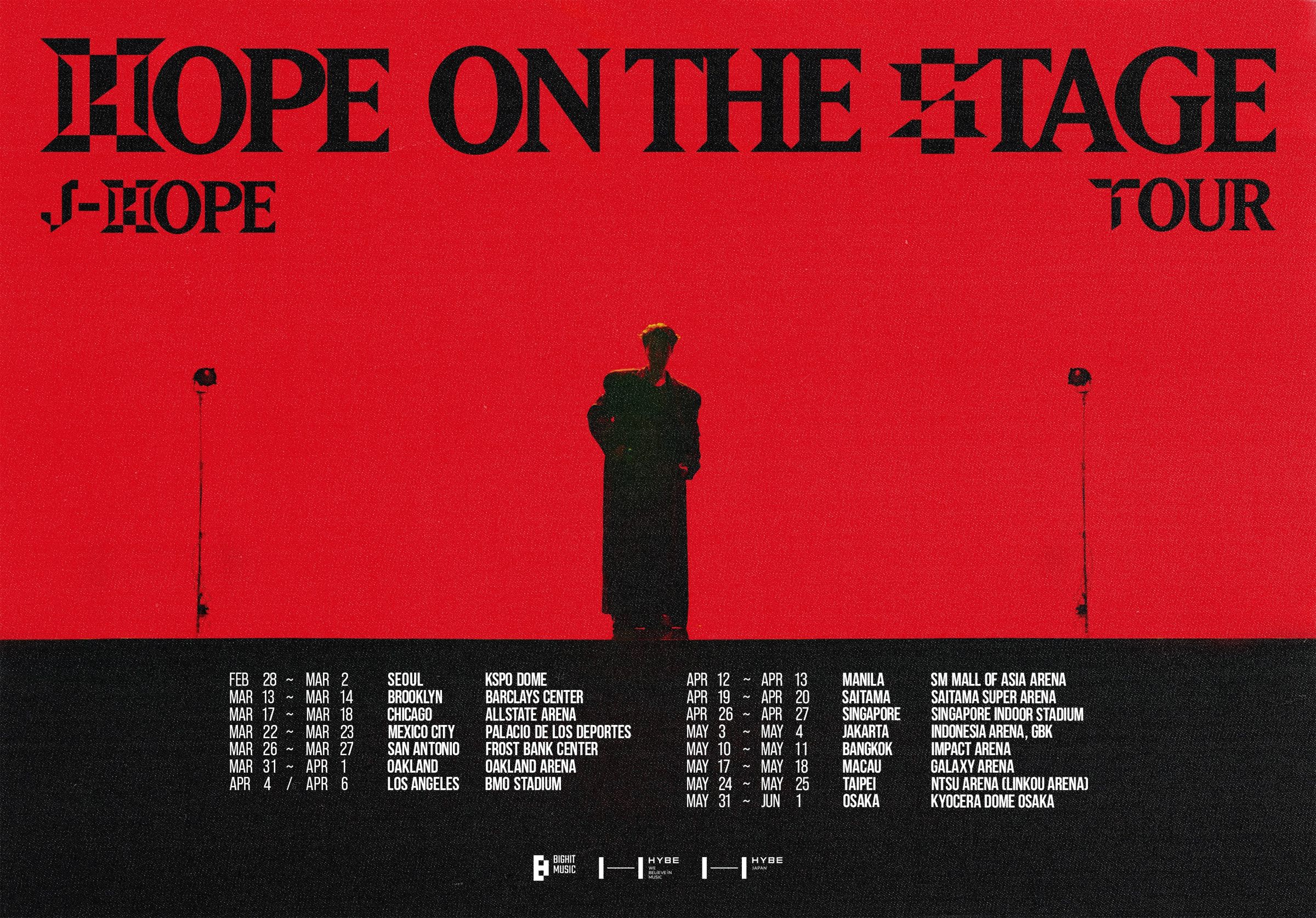 j-hope所屬公司今公開「HOPE ON THE STAGE」巡演日程，台北將在5月24、25日舉辦2場。（翻攝BIGHIT MUSIC X）