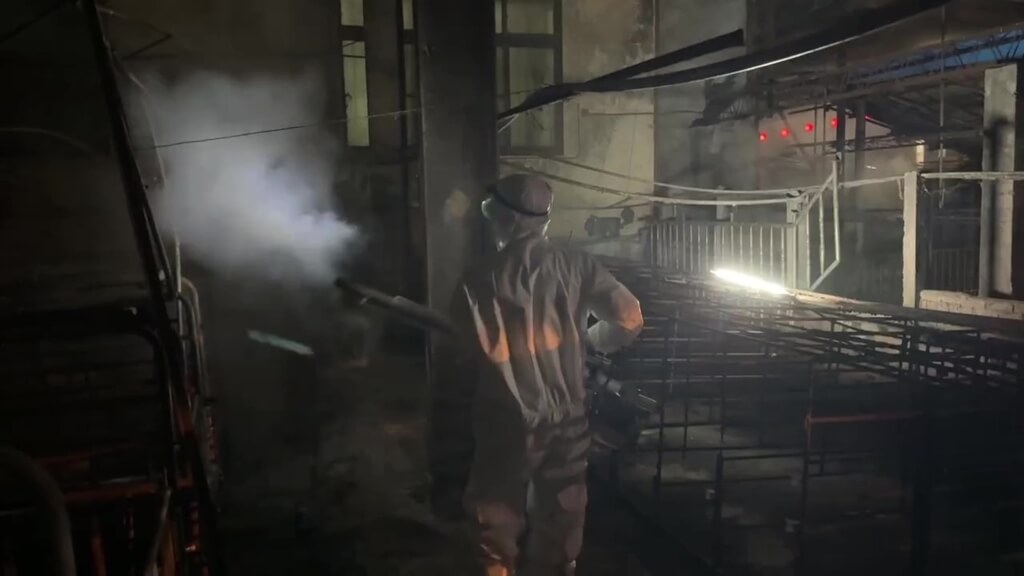 爆出非洲豬瘟的台中市梧棲養豬場，經過消毒後仍驗出病毒陽性反應，將進行病毒分離釐清。（農業部提供）