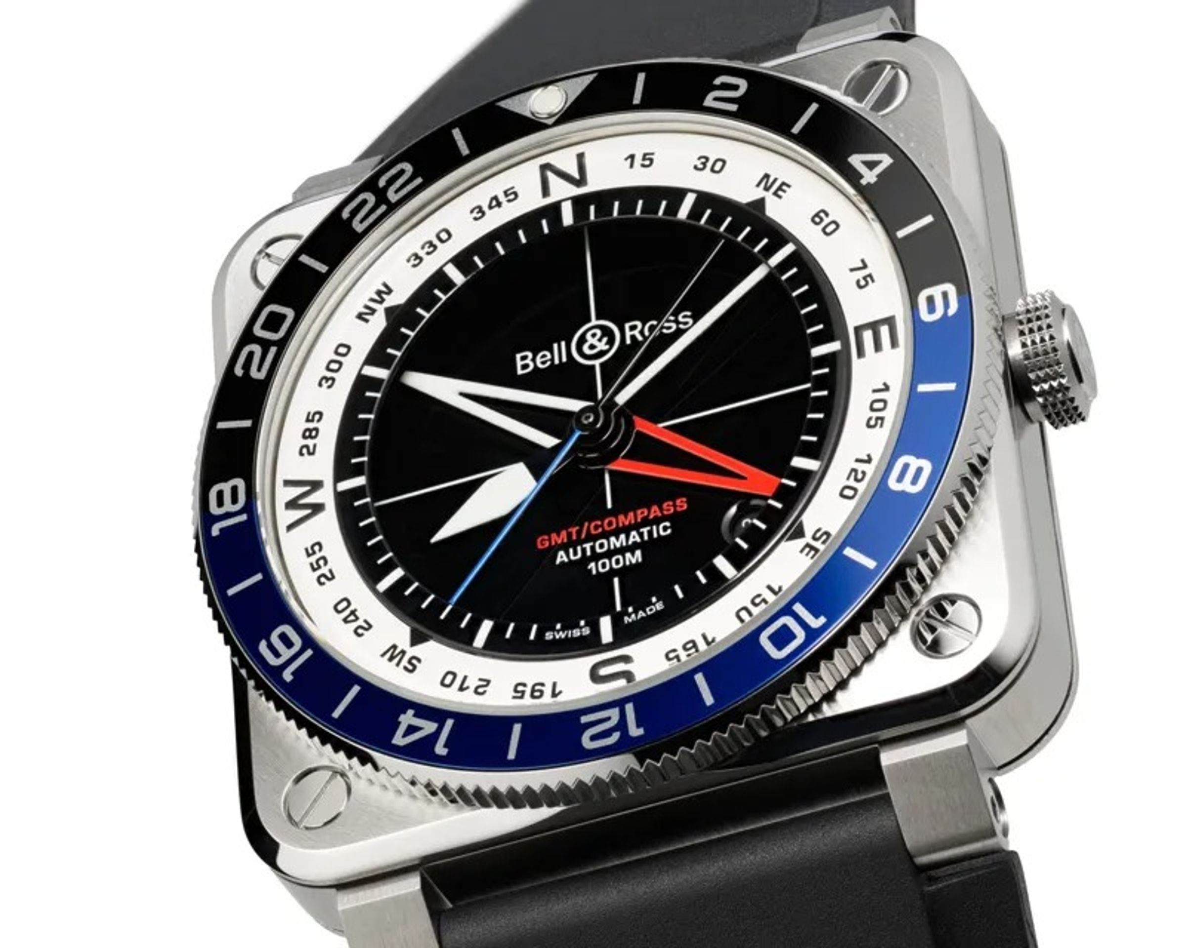 BELL & ROSS BR-03 GMT Compass，採「辦公室型 GMT」設計，定價：NT$159,000