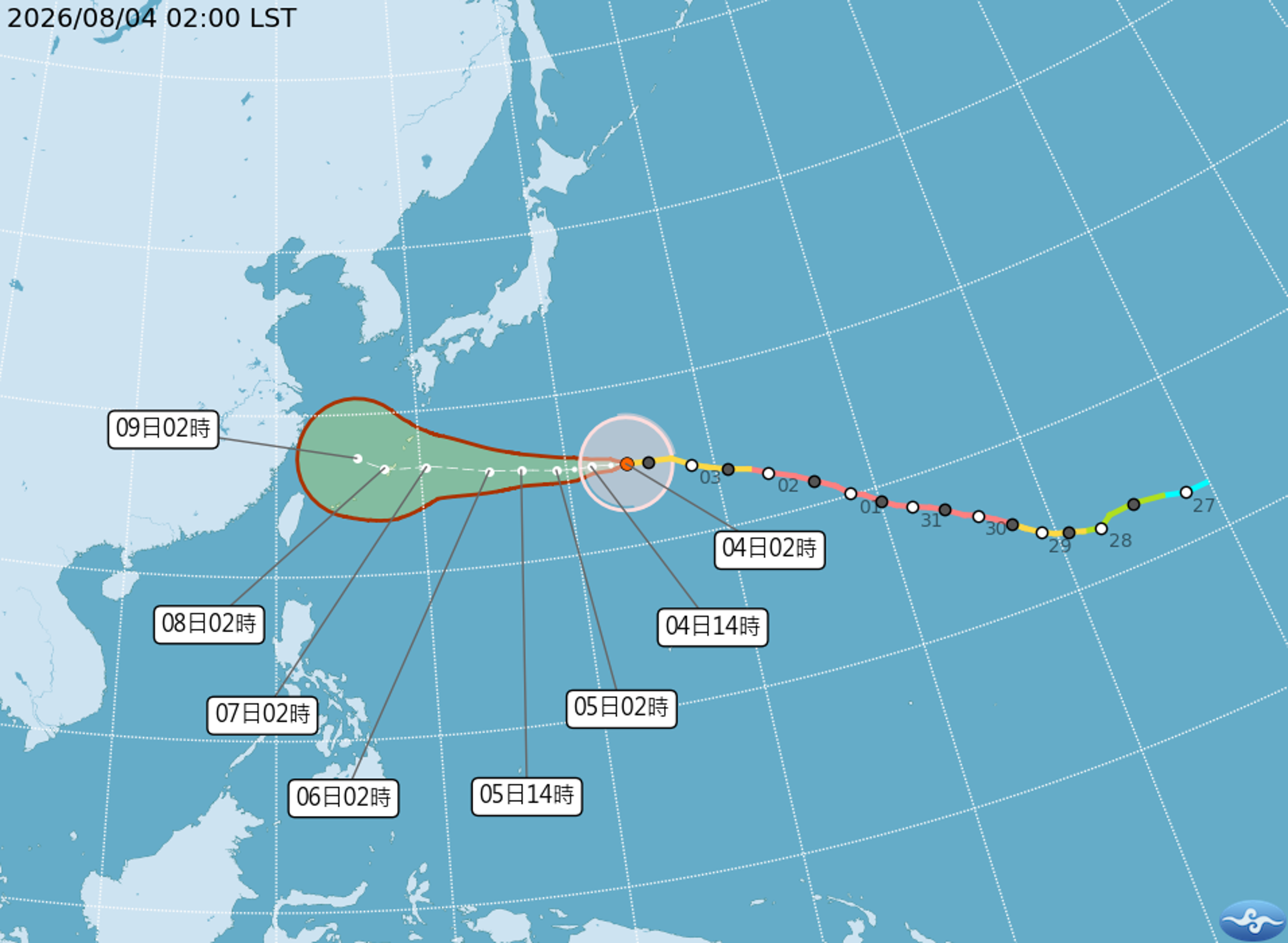 氣象署公布中颱白海豚預測路徑。（氣象署提供）