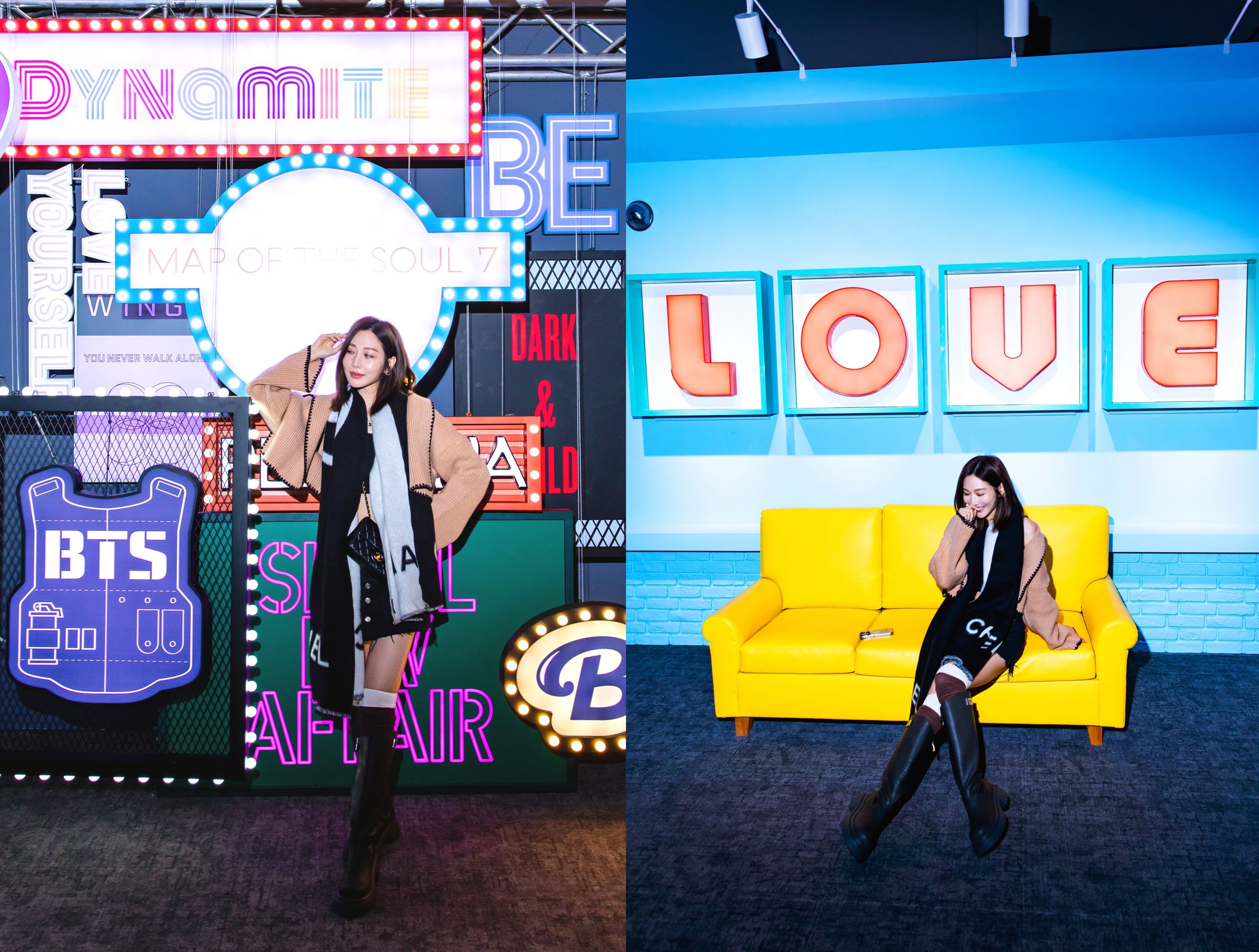 曾莞婷朝聖「BTS EXHIBITION:Proof 」展覽，在打卡點留影。（iMe TW提供）