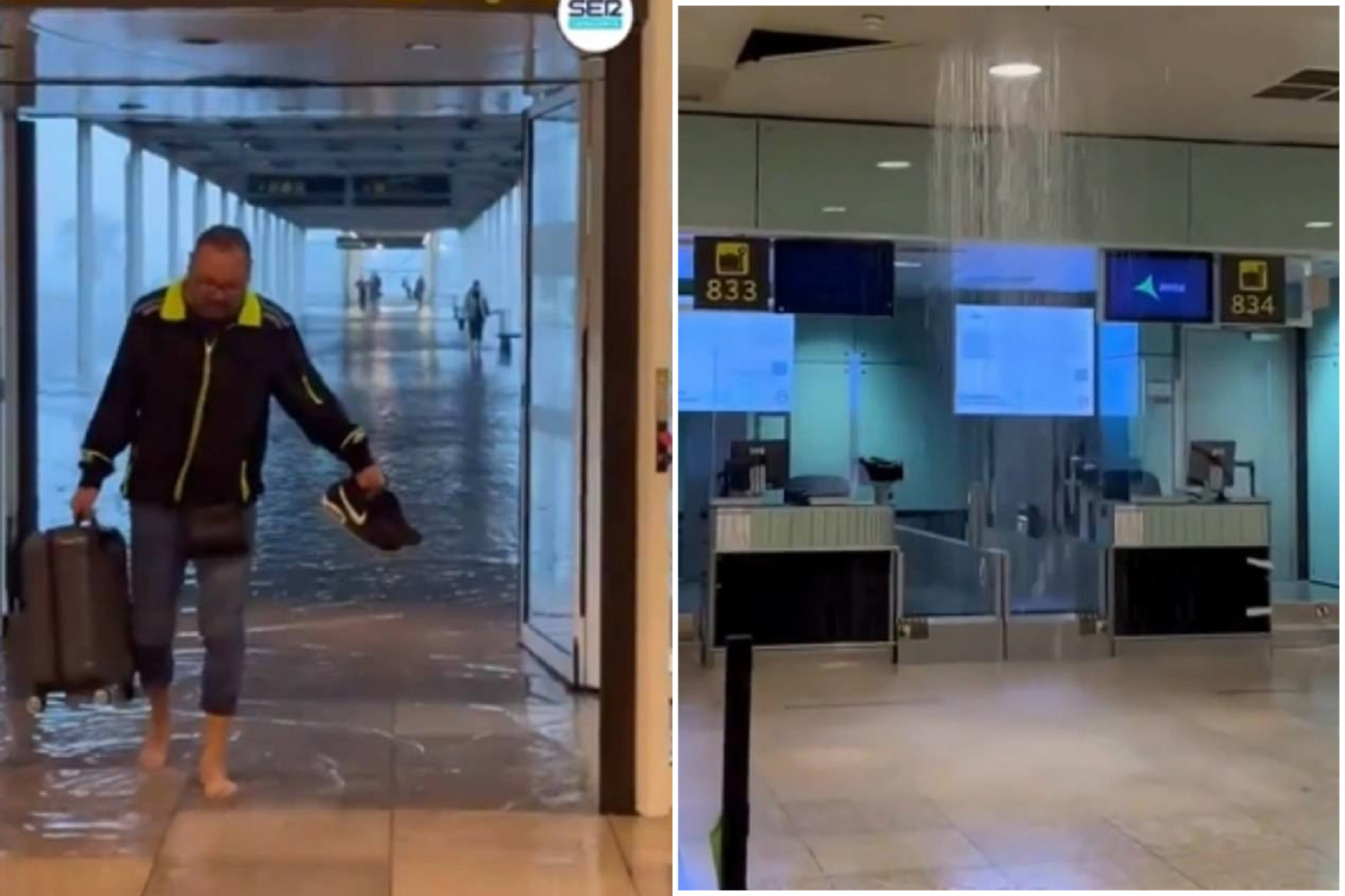 西班牙又淹！巴塞隆納機場變「水世界」，道路變河流。（翻自X平台）