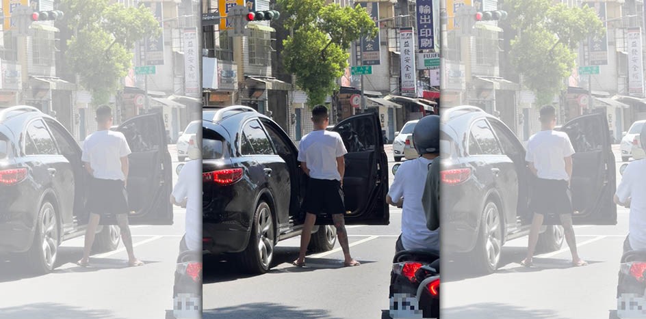 高雄一名男子在等紅燈時突然下車，脫褲原地小便。（翻攝自Thteads＠cfb_809）