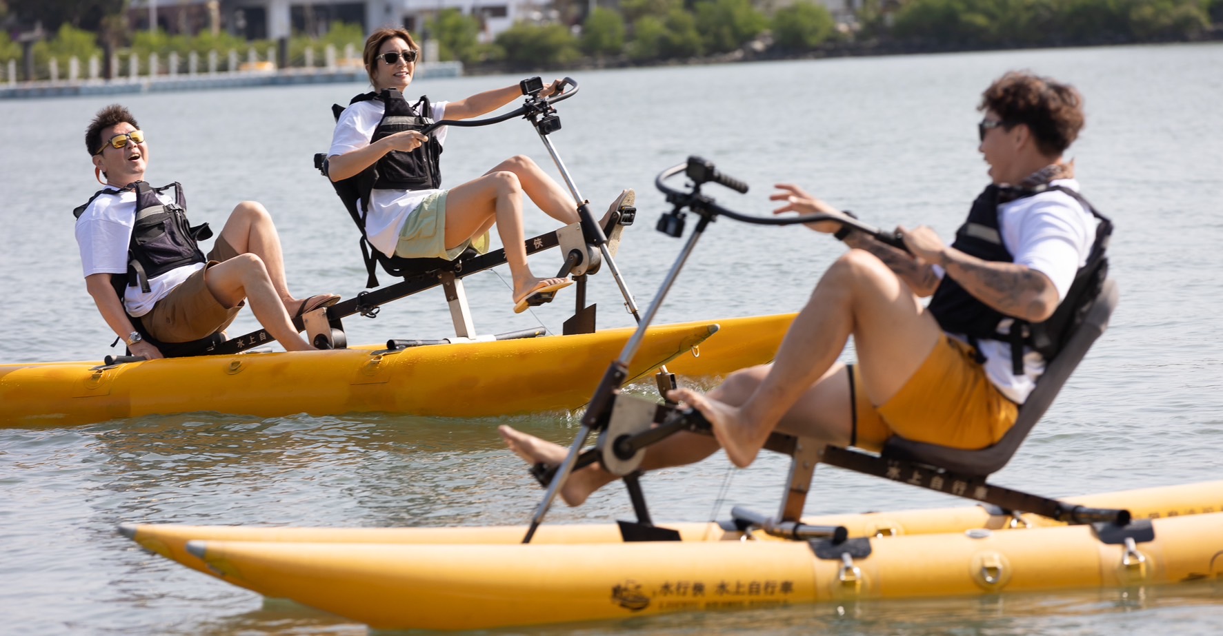 庹宗康（左起）、莎莎、郭泓志到台南出遊。（好看娛樂提供）