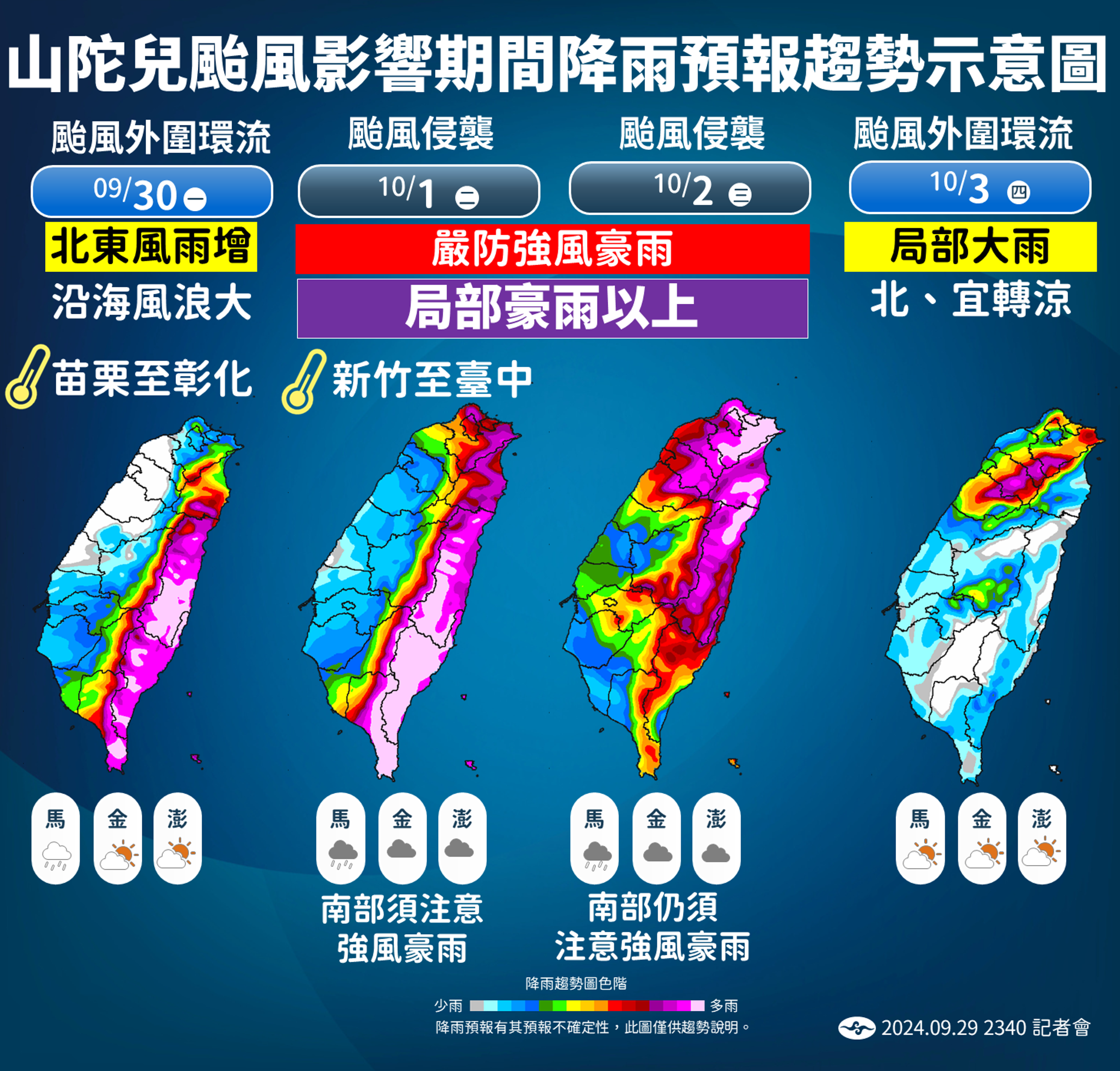 中央氣象署說明颱風影響情形。(中央氣象署提供)