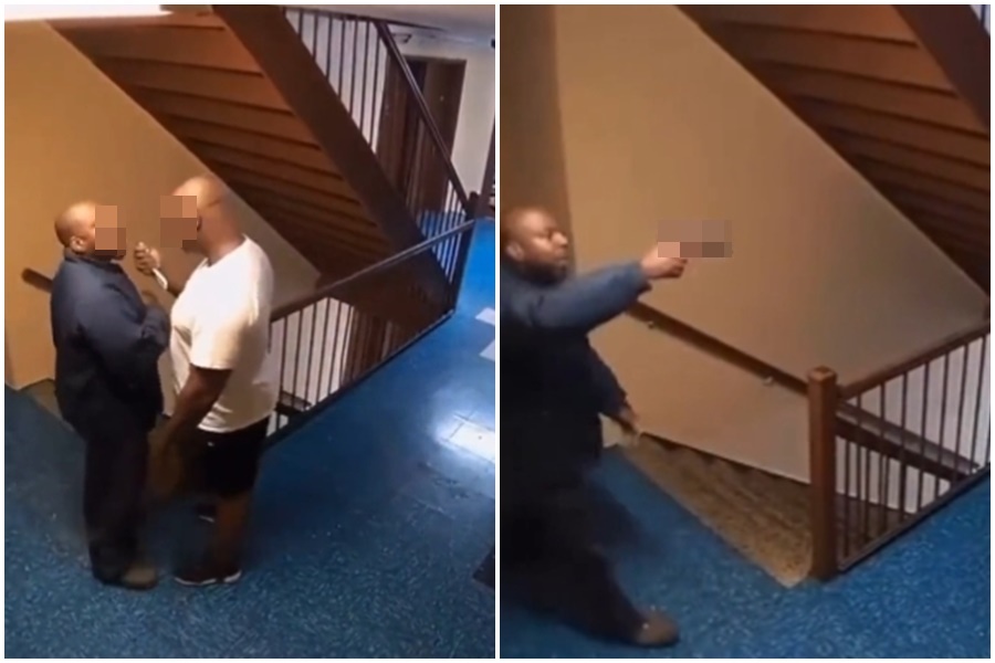 因長年噪音問題，鄰居不忍了開槍射殺持剪刀威脅的馬圖林父子。（翻攝自推特@MyDailyVibez）