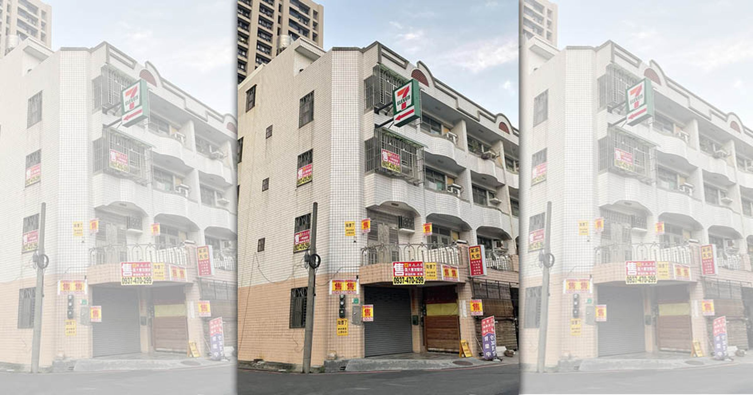 台南市安平區一處透天厝掛售已久，外牆貼滿超多張出售廣告。（翻攝自臉書社團《路上觀察學院》）