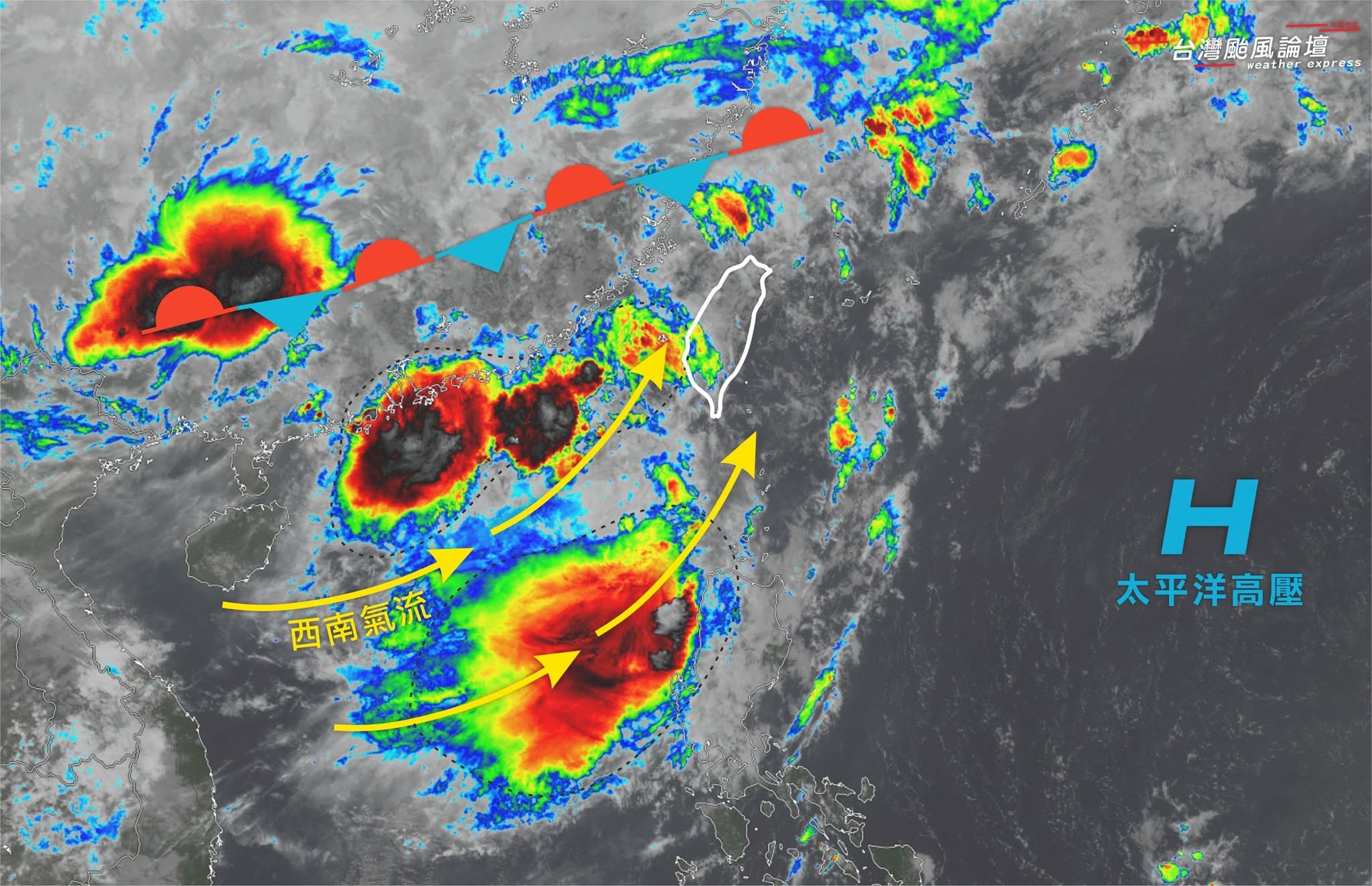 氣象粉專也提醒，明日、週三，將是本輪梅雨最關鍵的兩天，提醒大家務必提高警覺，並持續留意最新天氣資訊及各項防災措施。（翻攝自臉書@台灣颱風論壇｜天氣特急）