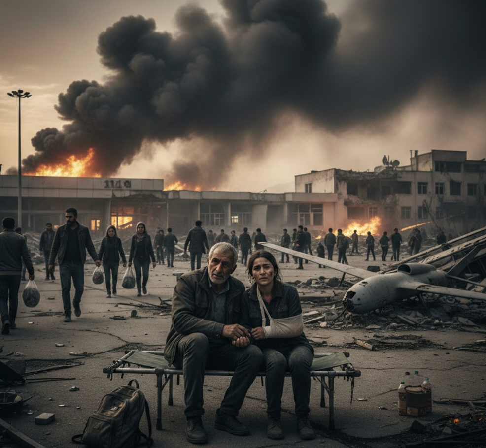亞塞拜然邊境機場遭襲擊，中東衝突火藥桶正式延燒無辜國家。（示意圖，由AI生成）