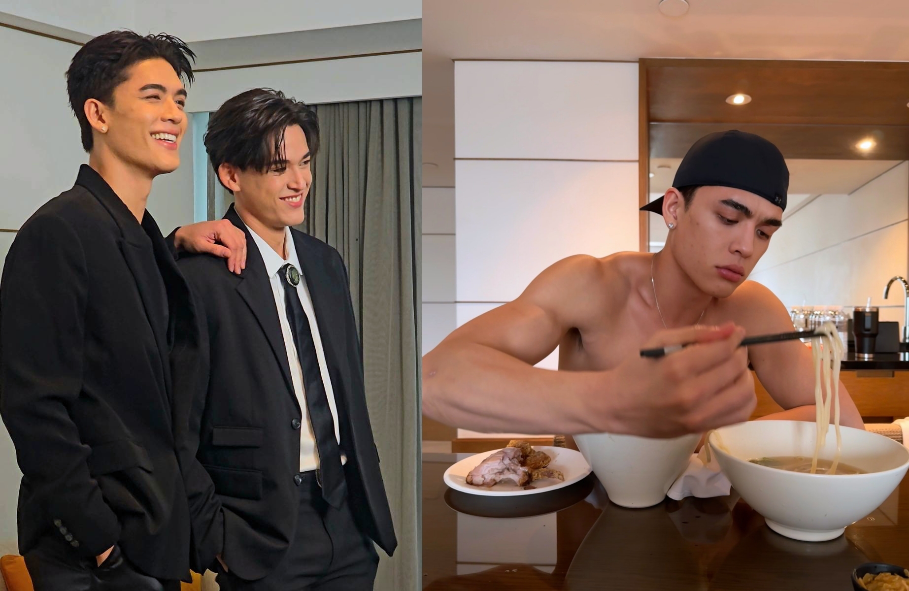 泰BL CP Joss(左)、Gawin(右)將舉辦第一次的台灣粉絲見面會,Joss對牛肉麵讚不絕口。(右圖翻攝Gawin X)