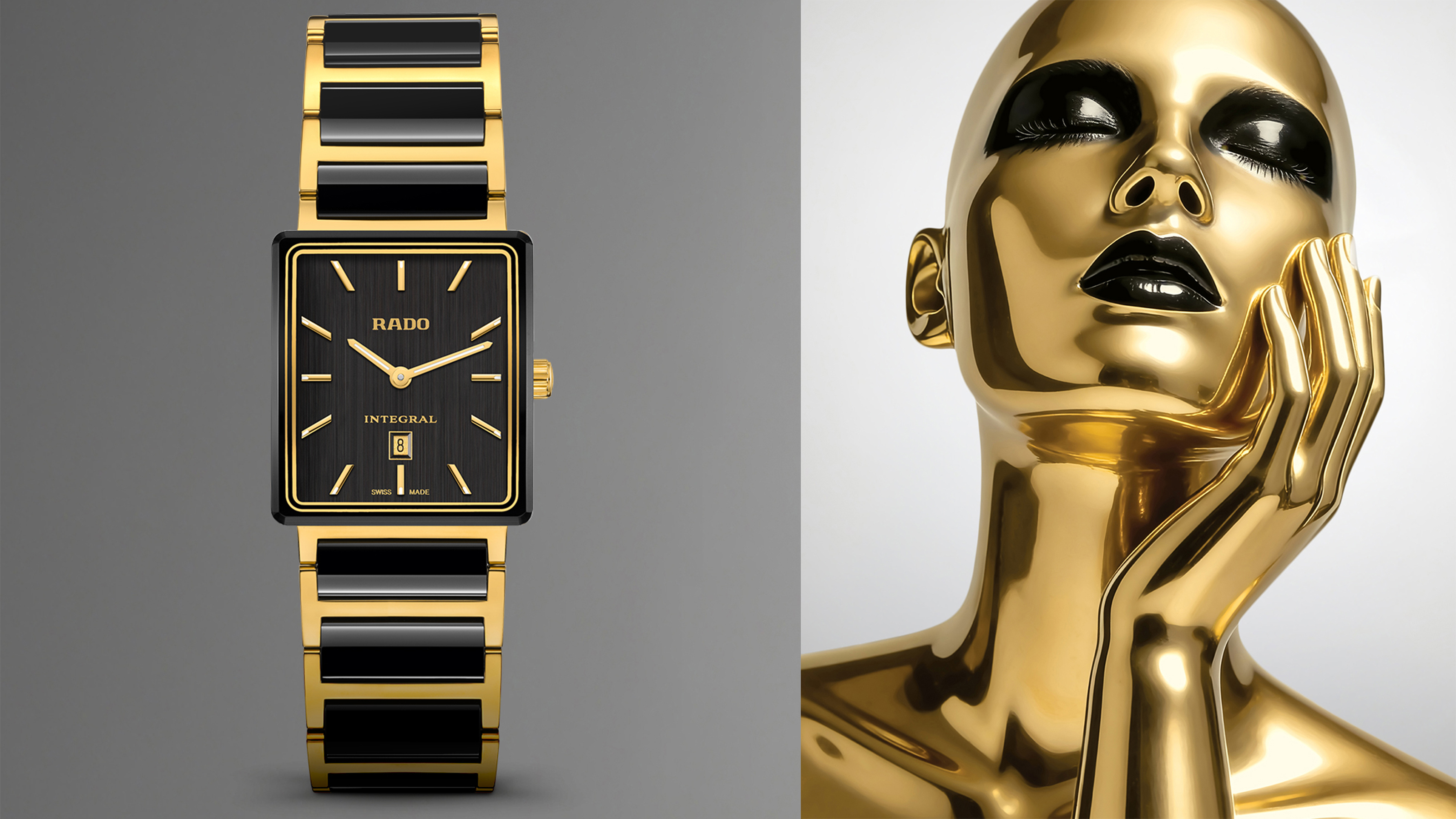 RADO Integral 40-Year Anniversary Edition|錶徑28.0 mm X 39.8mm/高科技陶瓷及PVD不鏽鋼材質/時、分、日期指示/石英機芯/定價NT$82,300(限量1986只)