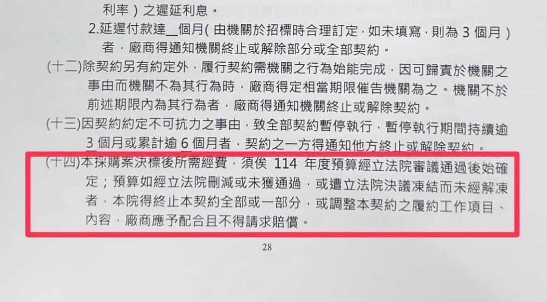 林俊憲秀出契約內容反問藍白：「現在就完全沒預算又不能流用，如何履約？」（翻攝自林俊憲臉書）