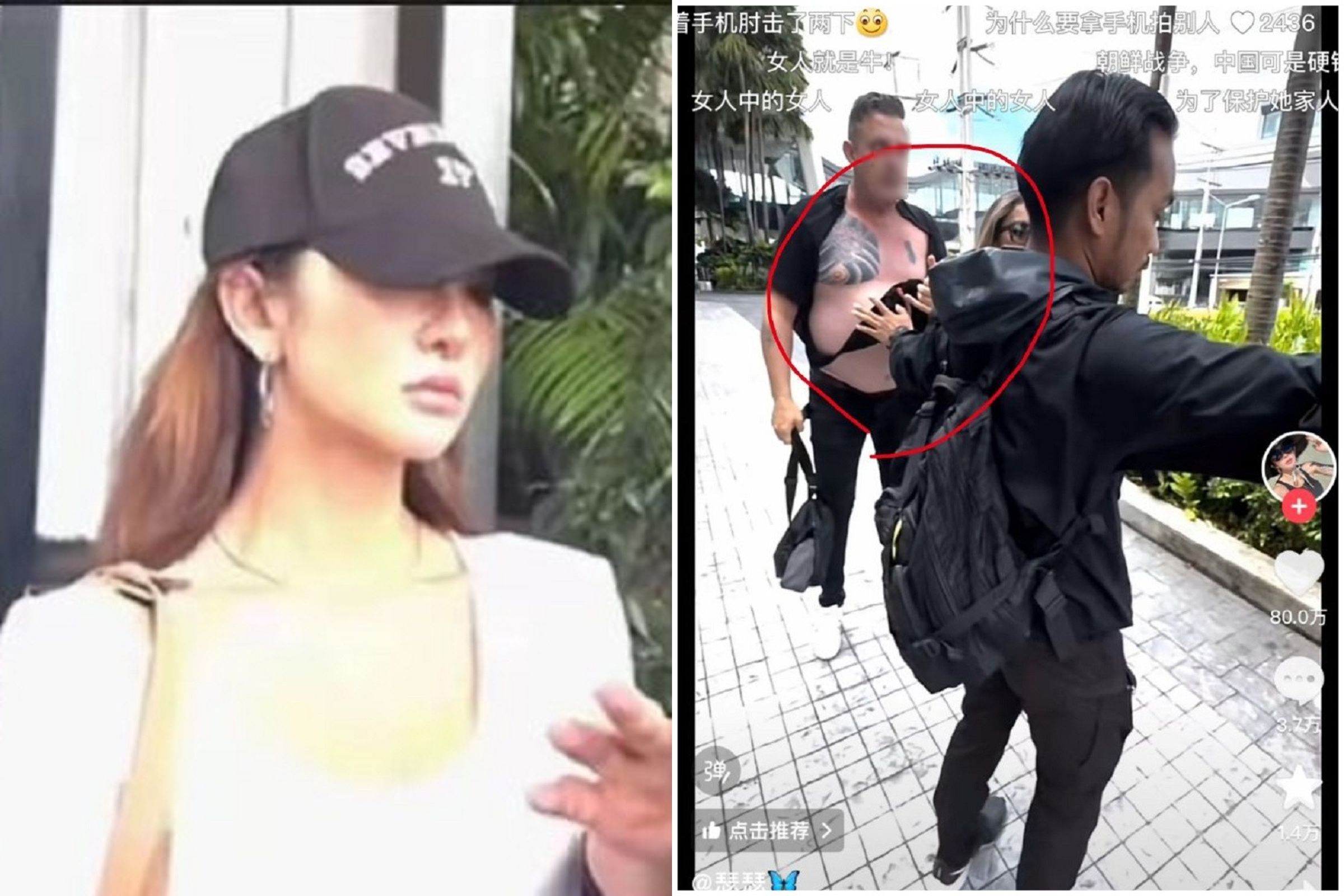 中國正妹與媽遊泰國，「戰狼式」和英國男爆激烈衝突！震撼影片曝光。（翻自微博）