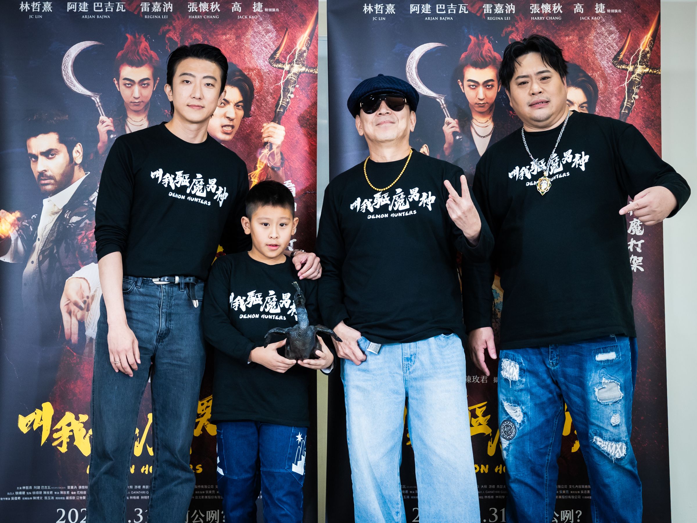 張懷秋、高捷、吳震亞及童星游禮出席《叫我驅魔男神》。 （光盛影業提供）