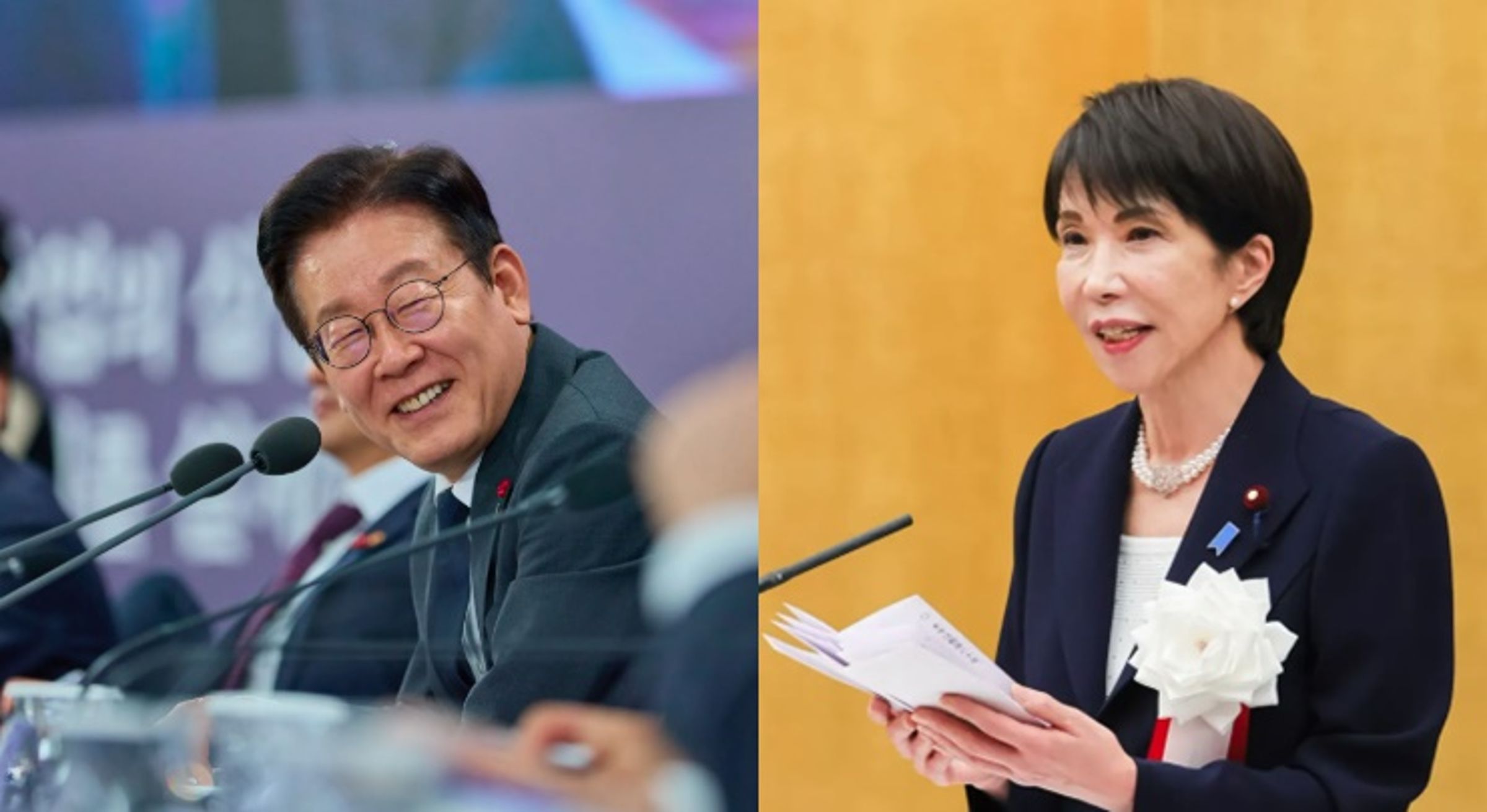 韓國總統李在明（左）將前往日本展開訪問，和日本首相高市早苗（右）會面。（翻攝自臉書@이재명、首相官邸）