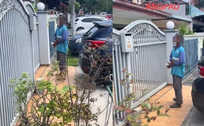 馬國一名住戶發現清潔人員在住家外「討紅包」，氣得斥責對方離開。（翻攝自tiktok）