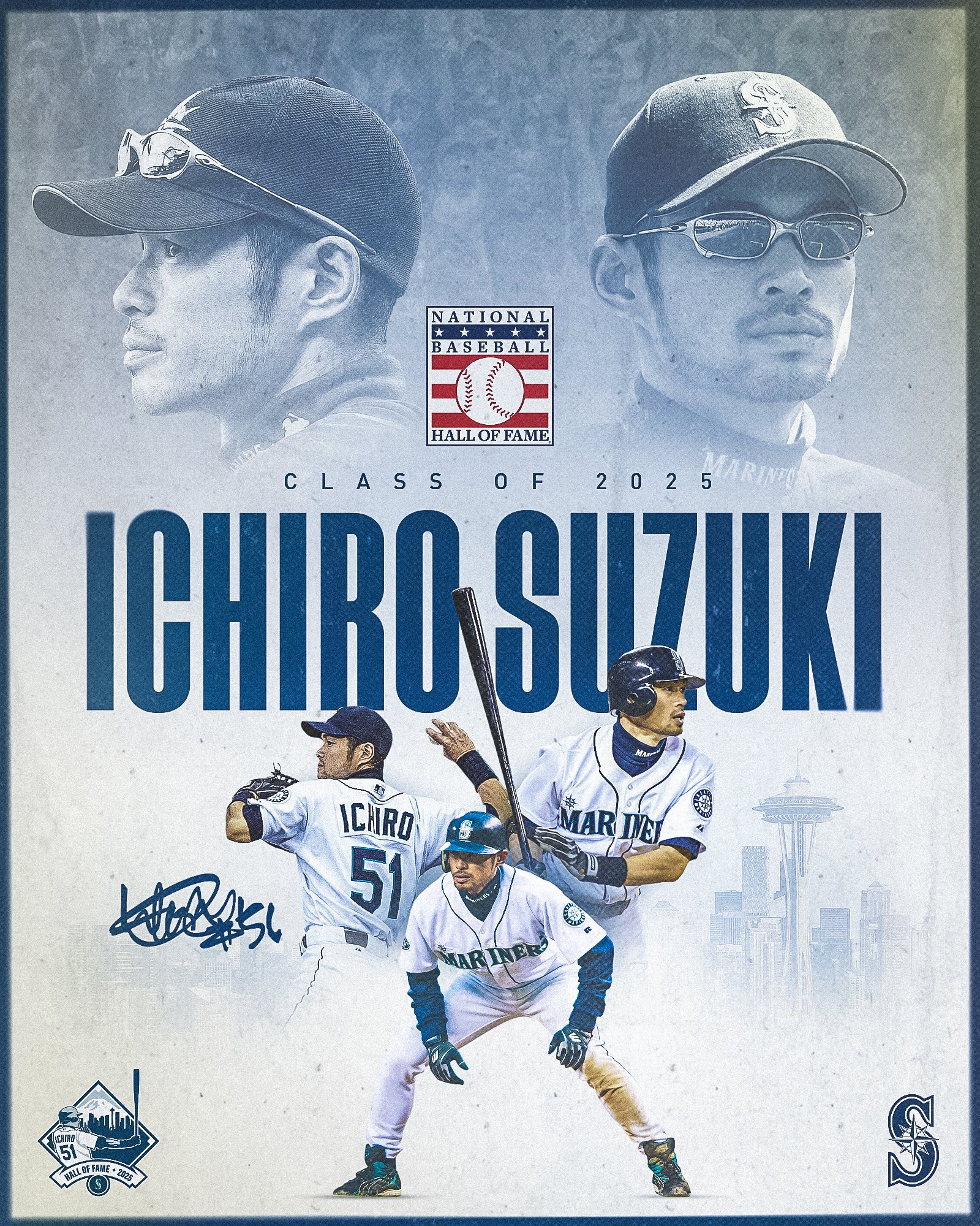 鈴木一朗成為史上首位日本出生進入大聯盟名人堂的選手。（翻攝自X@Mariners）