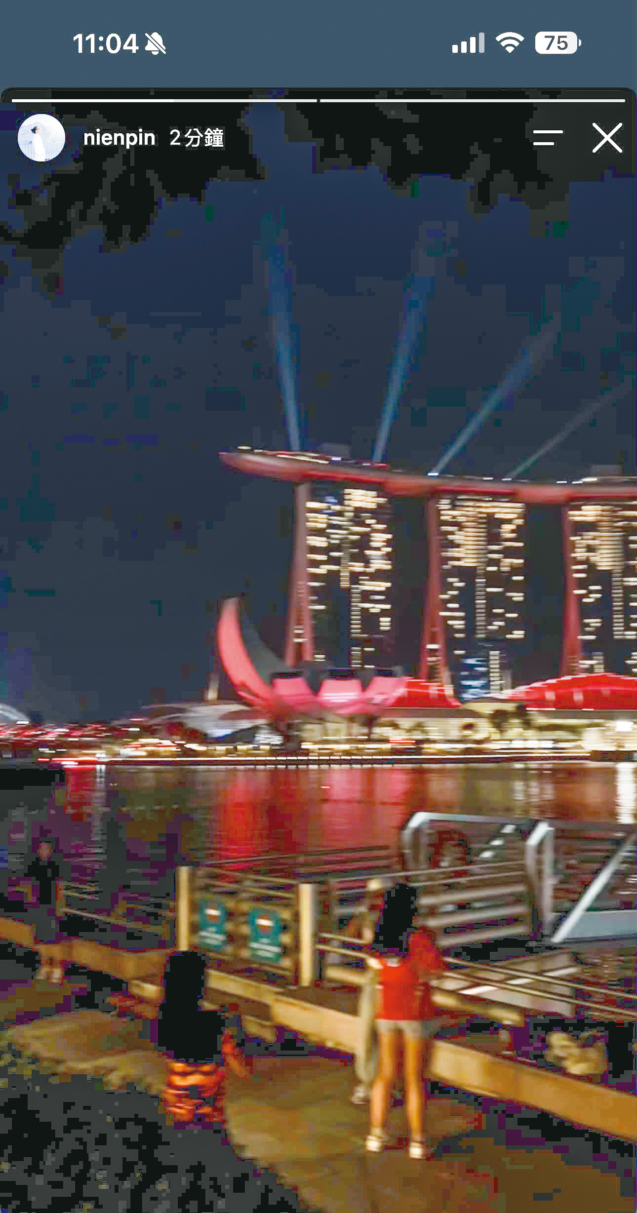 吳念平也在差不多時間，上傳同一角度的金沙酒店夜景。（翻攝自王心恬IG）