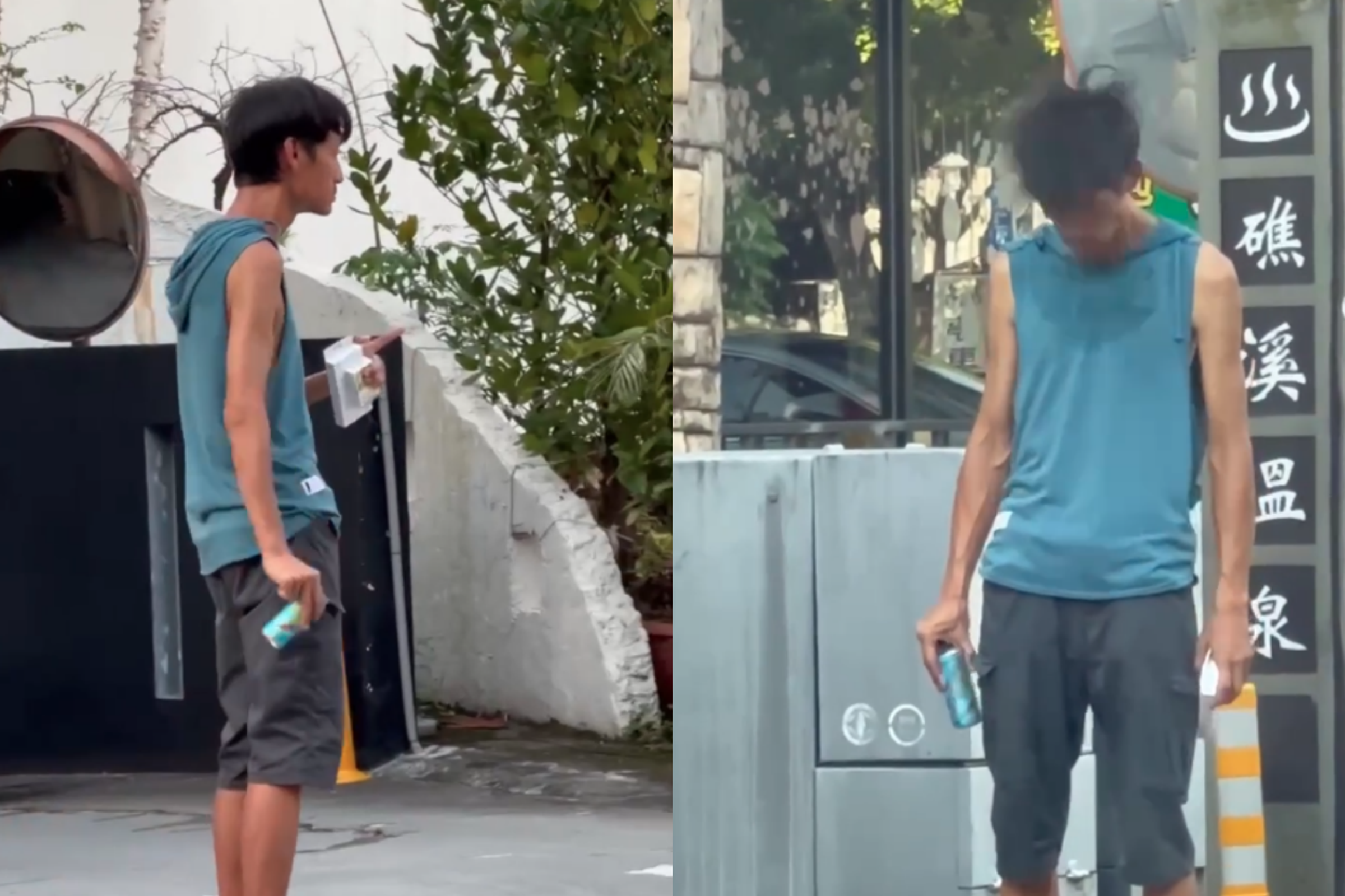 唐治平昨日在宜蘭礁溪街頭被民眾目擊,行為舉止異常。(翻攝畫面)
