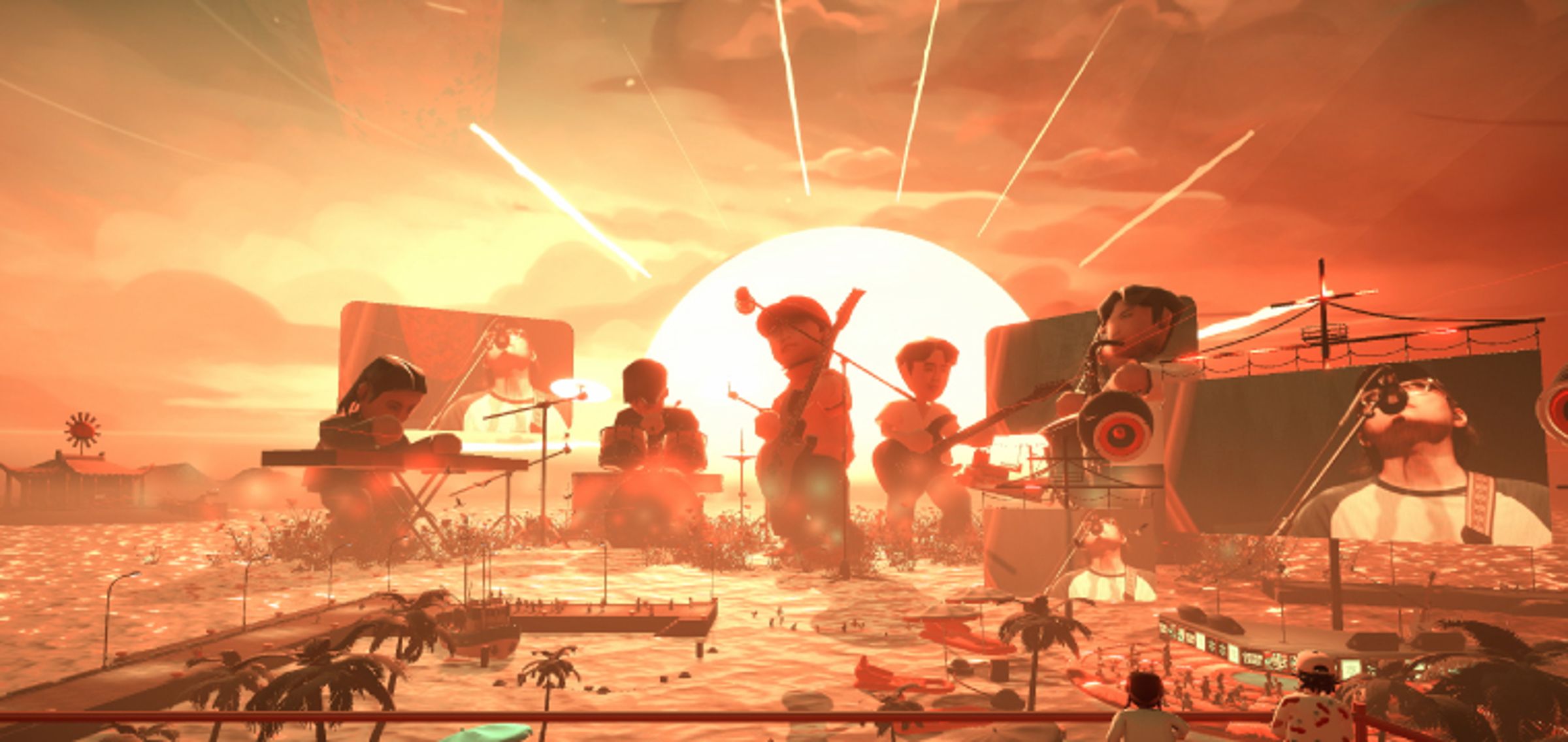 臺灣首場虛擬音樂祭《夕陽小鎮》，創新融合音樂節和線上遊戲的概念與元素。（文策院提供）