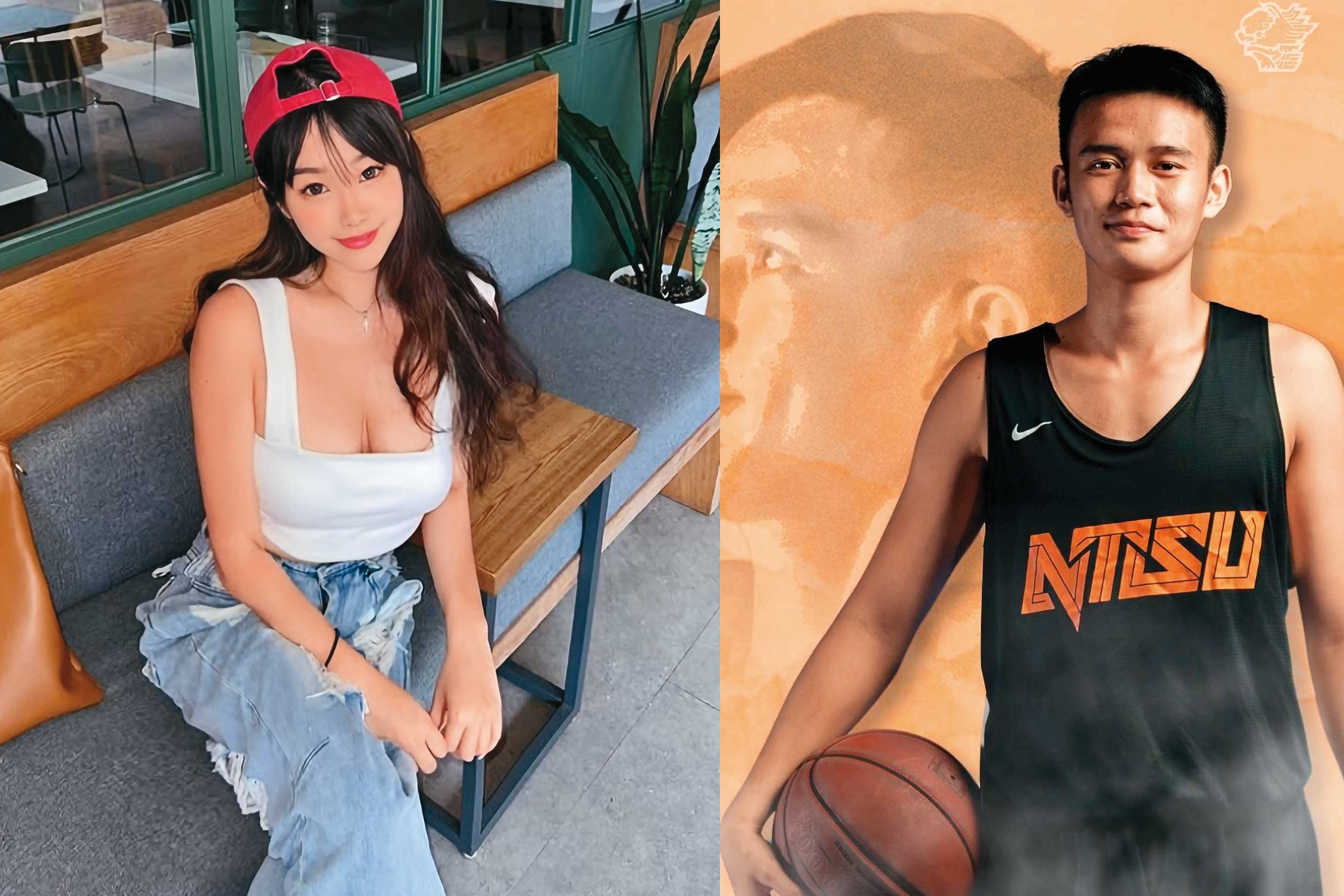 民眾黨專員梅嬿翎（左）十分年輕，常在社群平台展露姣好的身材。林劭安（右）曾是HBL、UBA球星，與國手陳芷英穩交5年。（翻攝梅嬿翎IG、國立體大籃球隊官網）