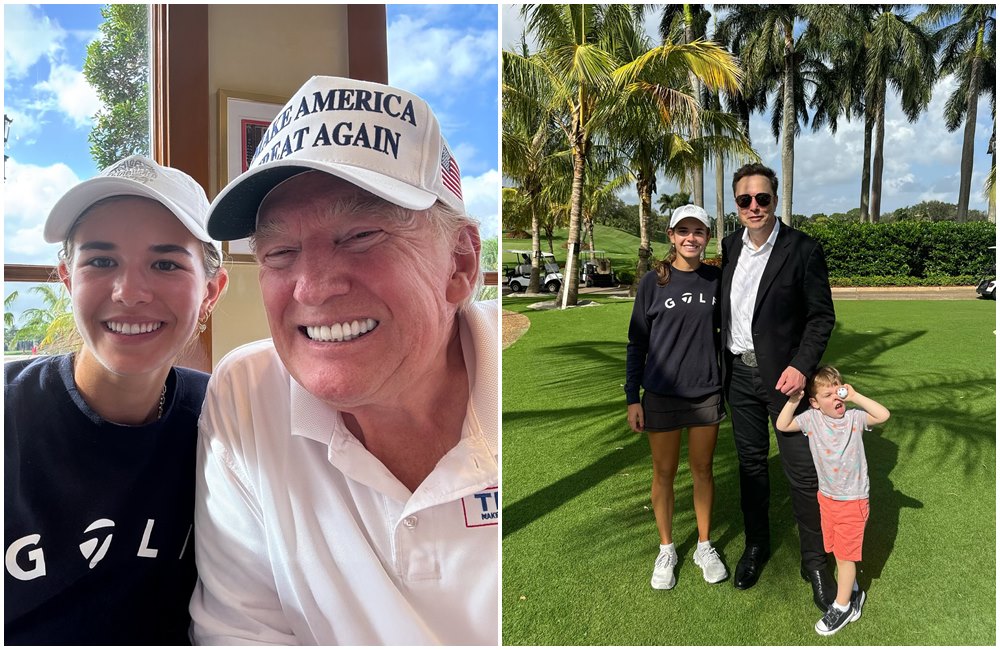 川普與孫女凱伊選後一起打高爾夫，馬斯克與兒子X也在場。（翻攝Kai Trump IG）
