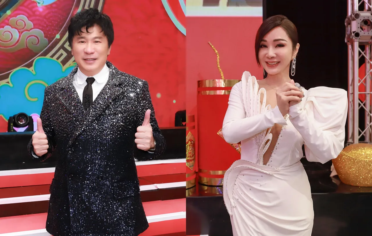 胡瓜、陳美鳳合體挑戰吊鋼絲。（民視提供）