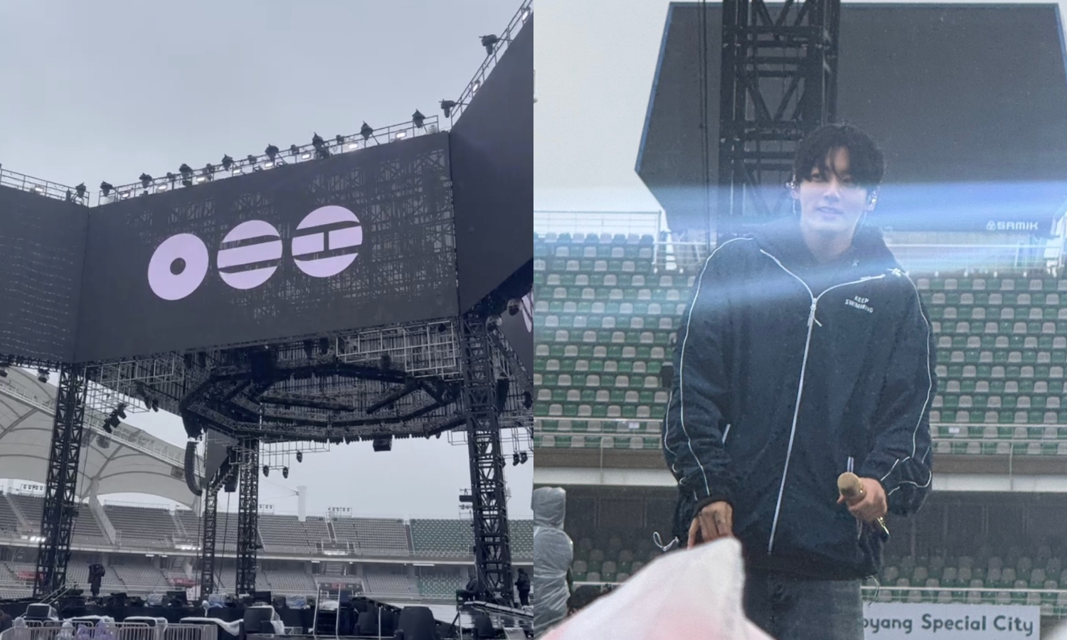 BTS今天舉辦首場演唱會，雖然天公不作美下雨，成員們帶著興奮的心情彩排。（讀者提供）