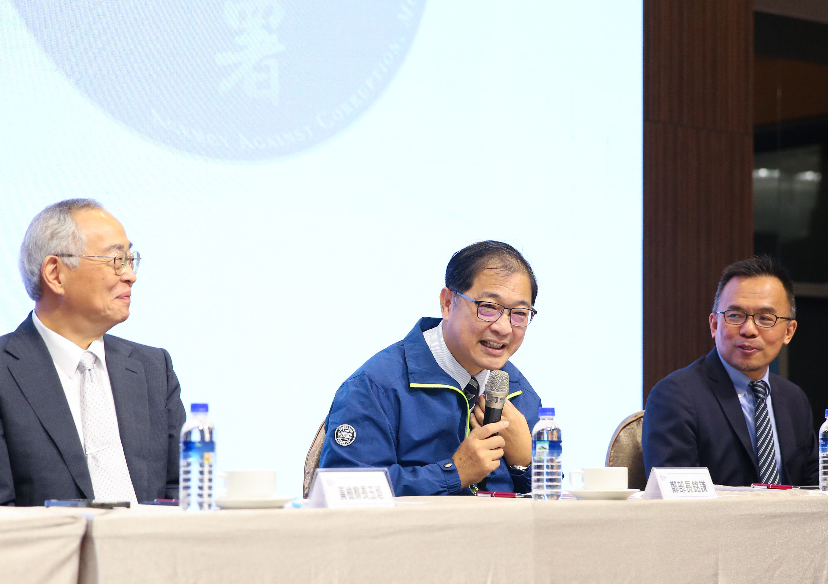 法務部長鄭銘謙出席廉政署肅貪業務精進聯繫會議致詞。（廉政署提供）
