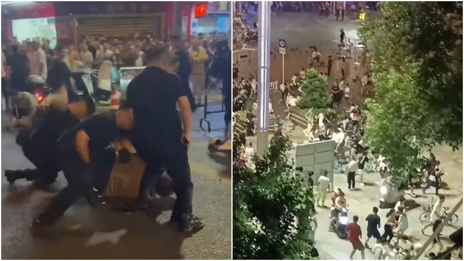 凌晨3時許警方再次進行清場（右圖），民眾四處逃跑。（翻攝X「李老師不是你老師」）