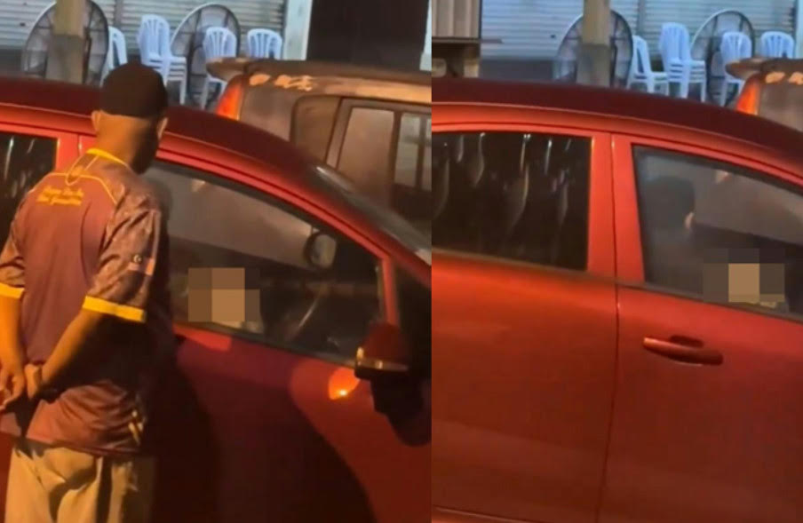 馬來西亞一對男女公然在車內進行口愛，被路人發現圍觀。（翻攝抖音）