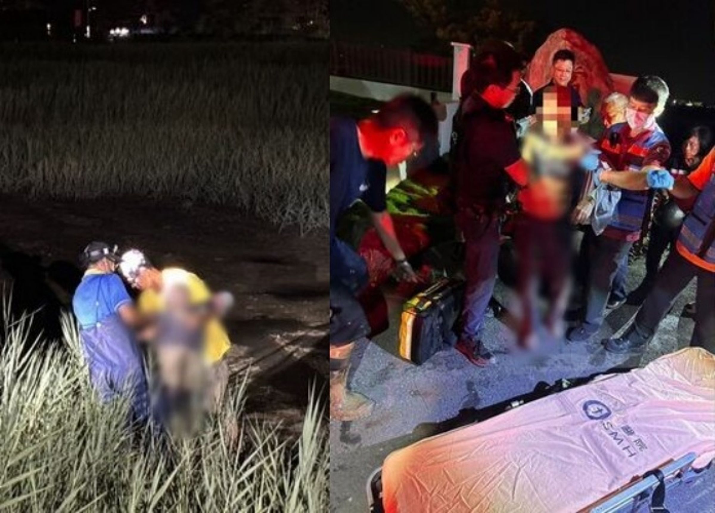 警方搜尋至深夜終於找到人，現場濕滑難行，充滿挑戰。（翻攝畫面）