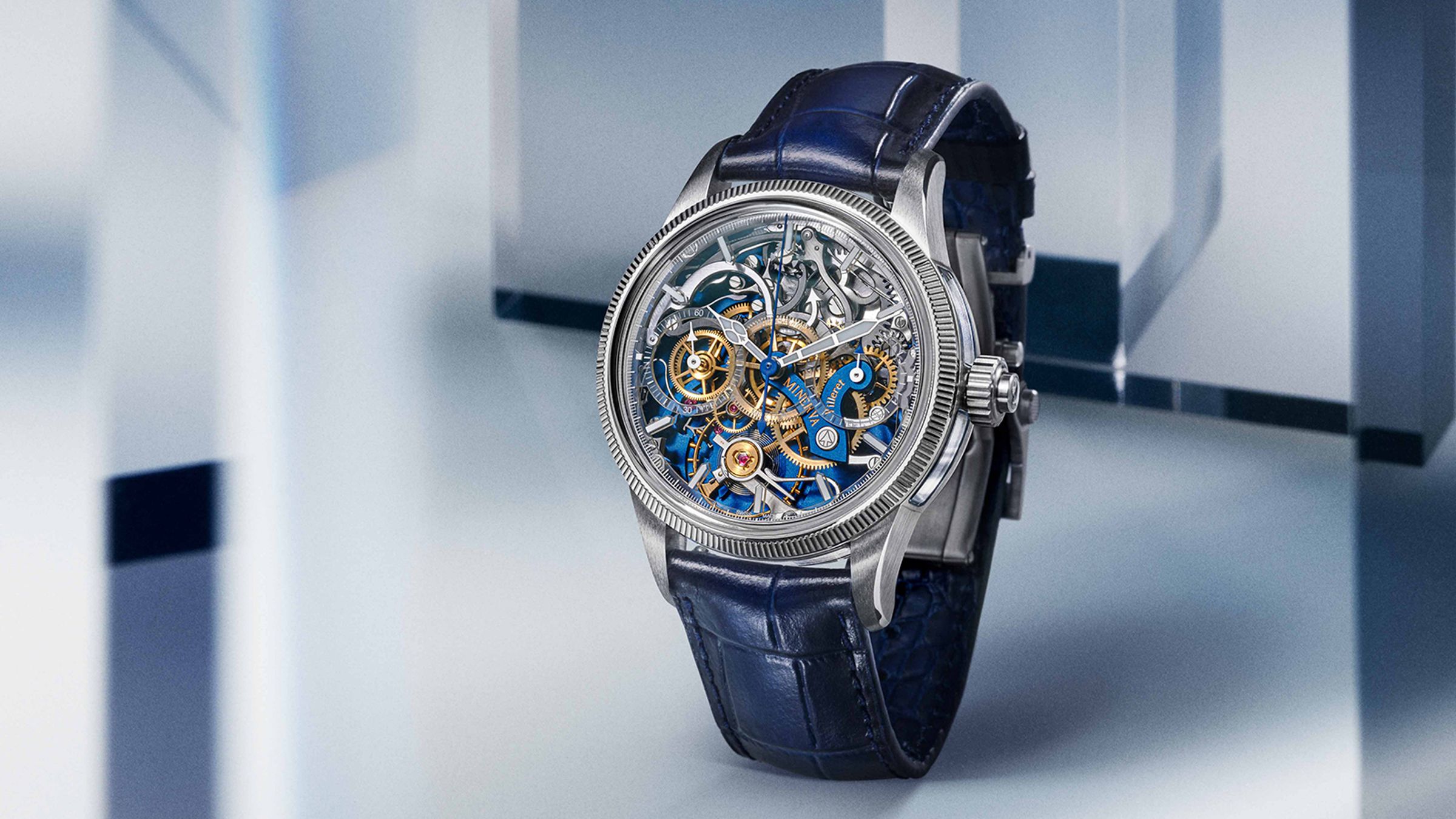 1858 Unveiled Minerva Monopusher Chronograph｜錶徑43mm／不鏽鋼材質／時、分、小秒指示；單按把計時碼錶功能／MB M17.26手上鍊機芯／防水約30米／定價歐元49,000（限量100只）
