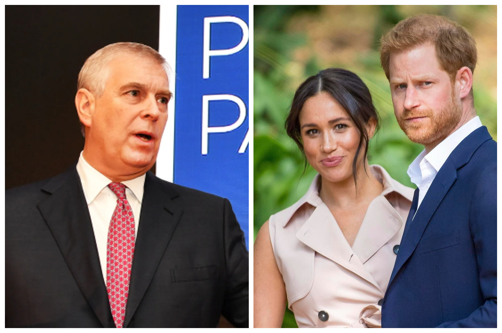 哈利王子傳不滿感情被叔父安德魯王子（左圖）看衰，對他拳腳相向。（翻攝meghanmarkle_official IG、royal.uk）