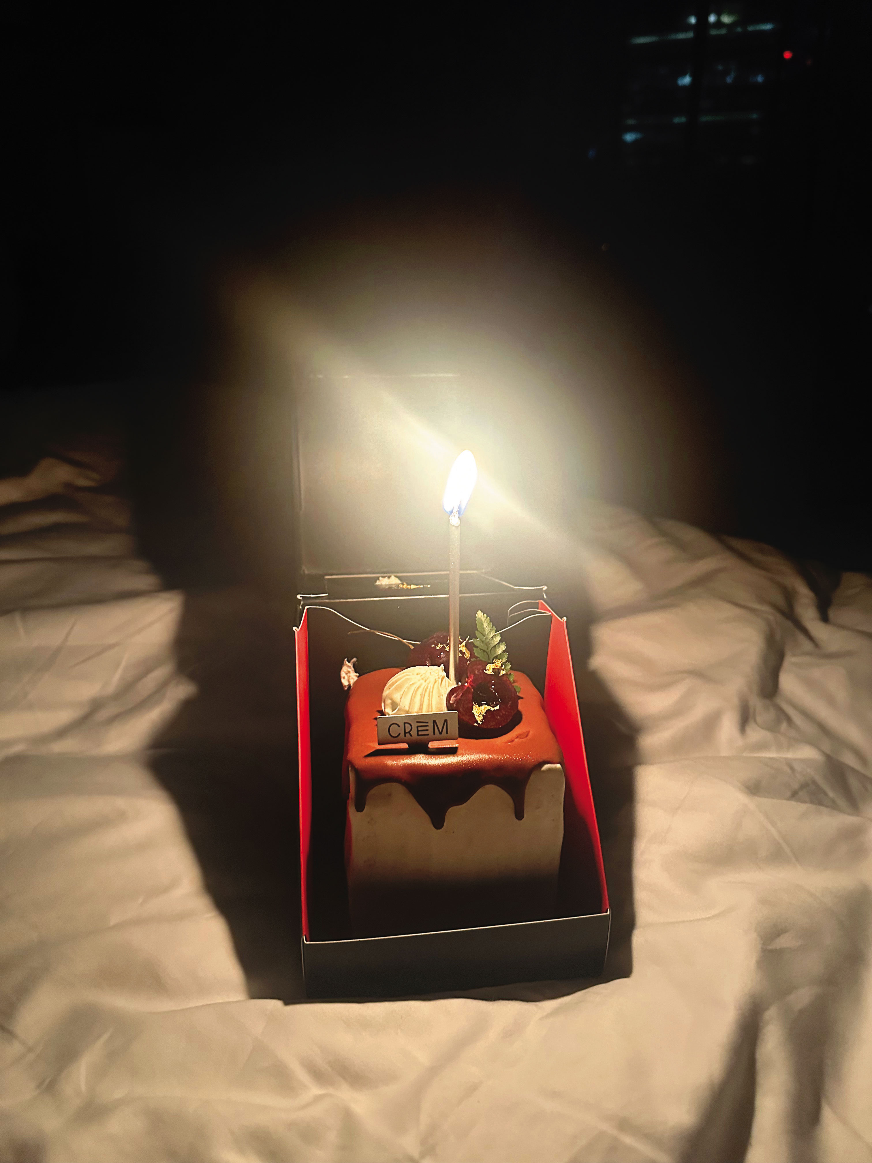 見面會也是採訪當天，剛好是朴相映生日。晚上他在飯店幫自己買了一個小蛋糕，不張揚地慶生。（朴相映提供）